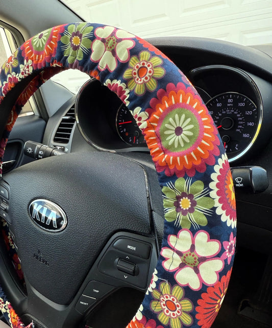 Navy Floral Steering Wheel Cover Moonshadow Caravan