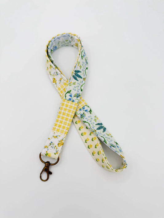 Blue Yellow Vintage Patchwork Lanyard Badge Holder Moonshadow Caravan