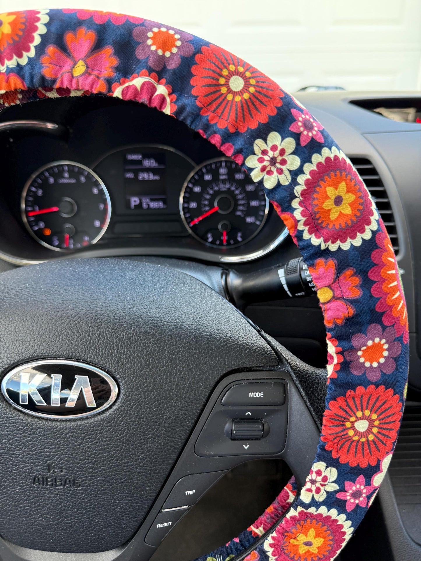 Navy Floral Steering Wheel Cover