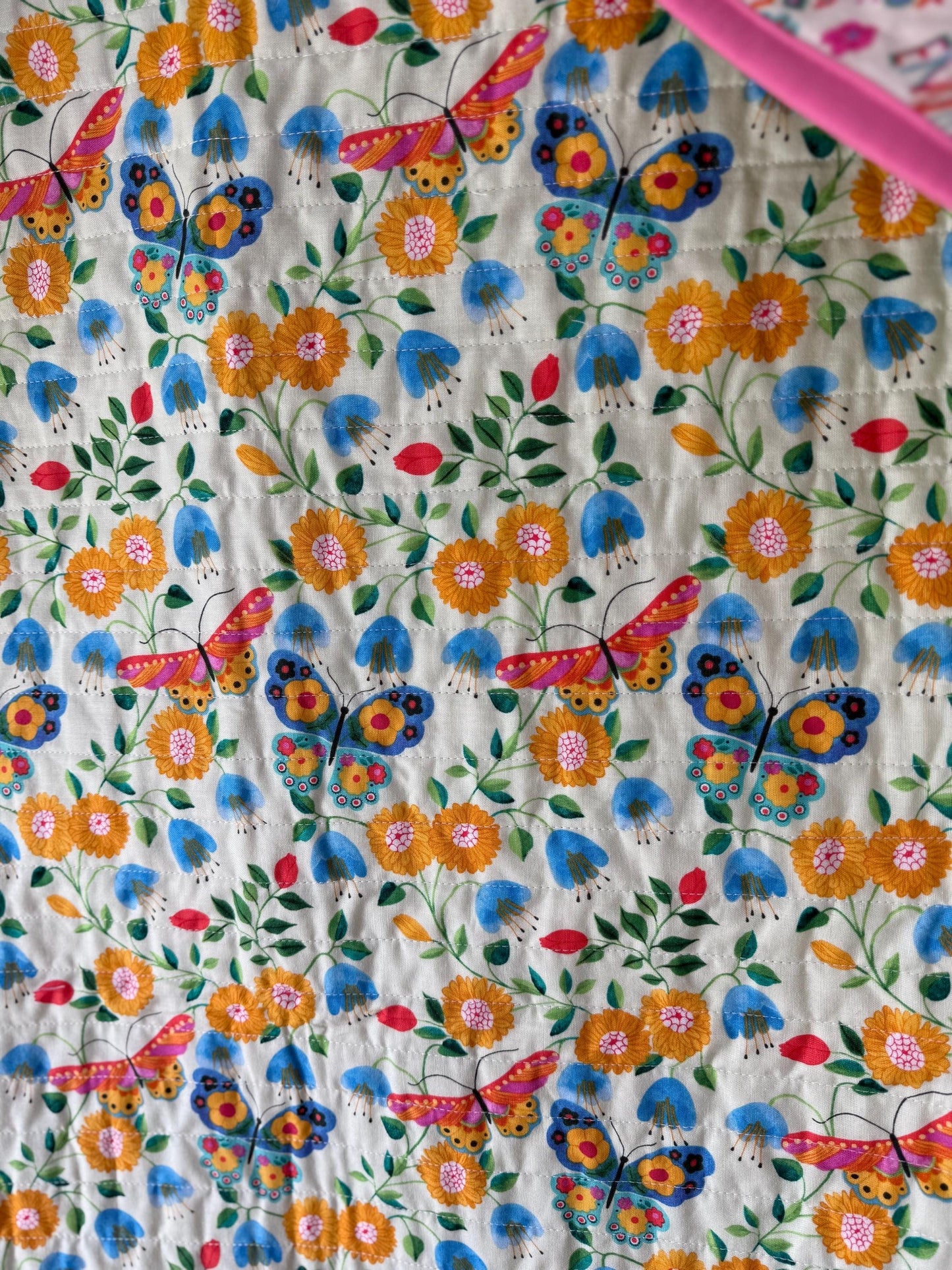 Handmade Butterfly Whole Cloth Quilt, Baby Size