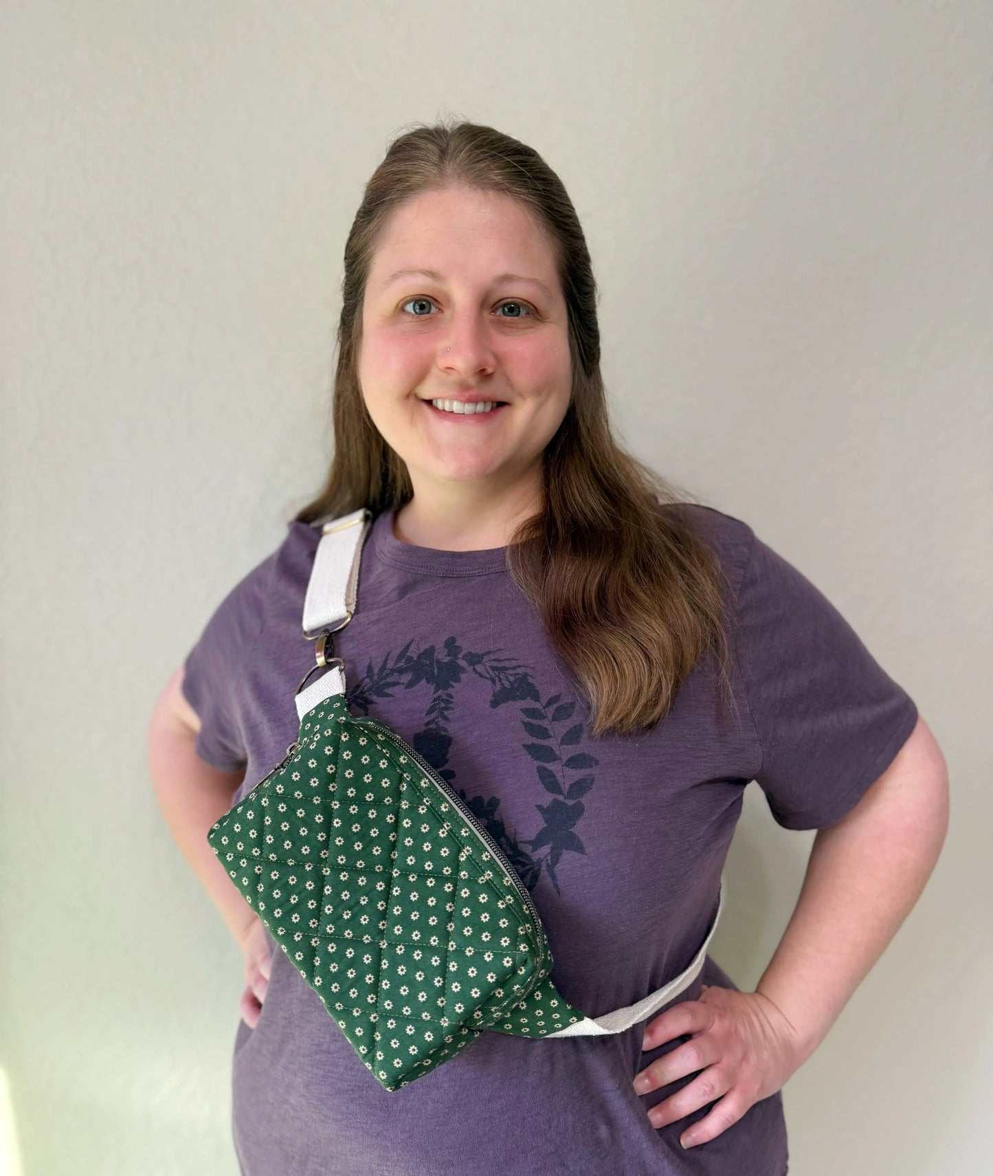 Quilted Green Floral Crossbody Bag | Fanny Pack, Belt Bag w/ Adjustable Strap Moonshadow Caravan