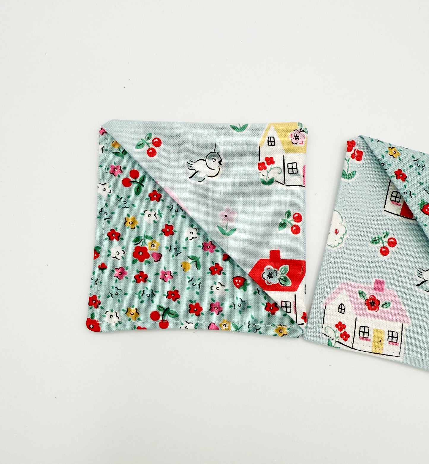 Cherry, Strawberry Bitty Blossoms Fabric Corner Bookmarks - Set of 3