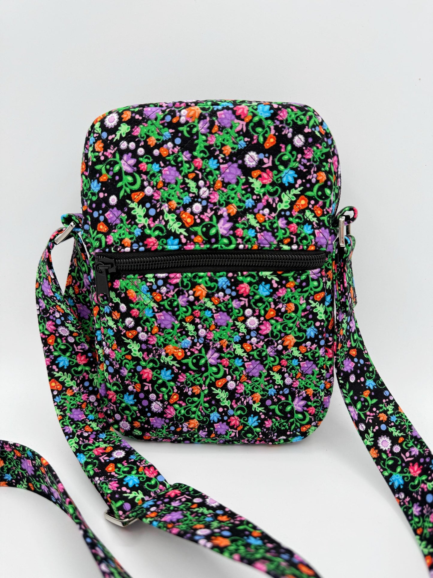 Black Floral Quilted Crossbody Bag