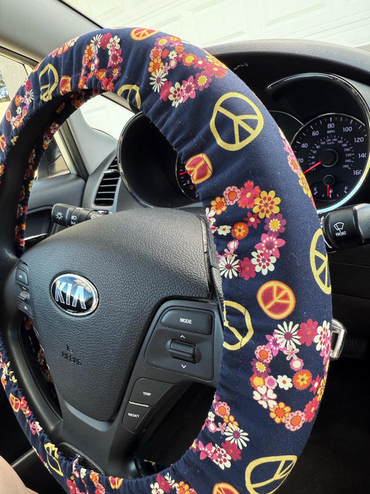 Floral Peace Sign Steering Wheel Cover
