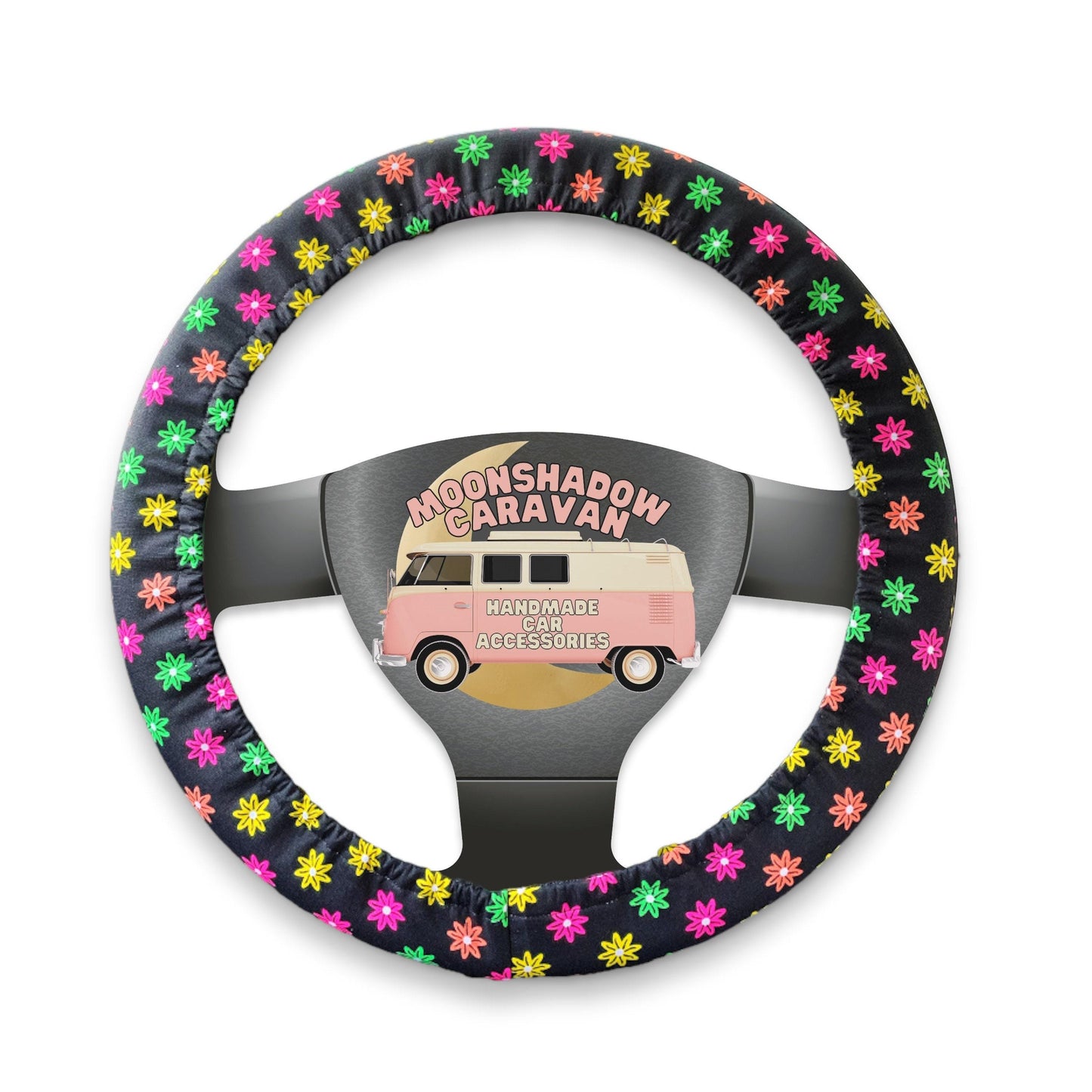 Hippie Neon Flower Steering Wheel Cover