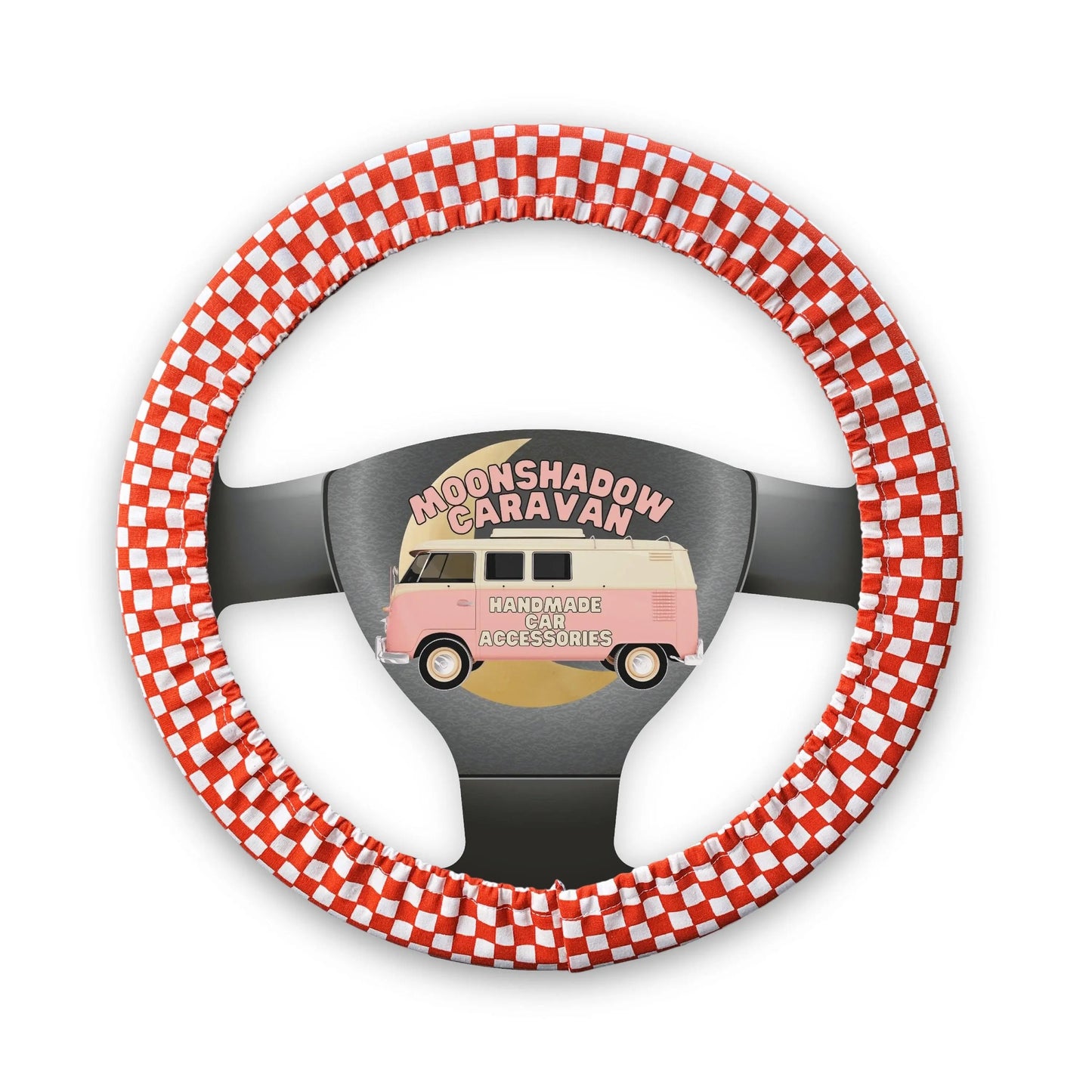 Rust Cream Checkered Steering Wheel Cover Moonshadow Caravan
