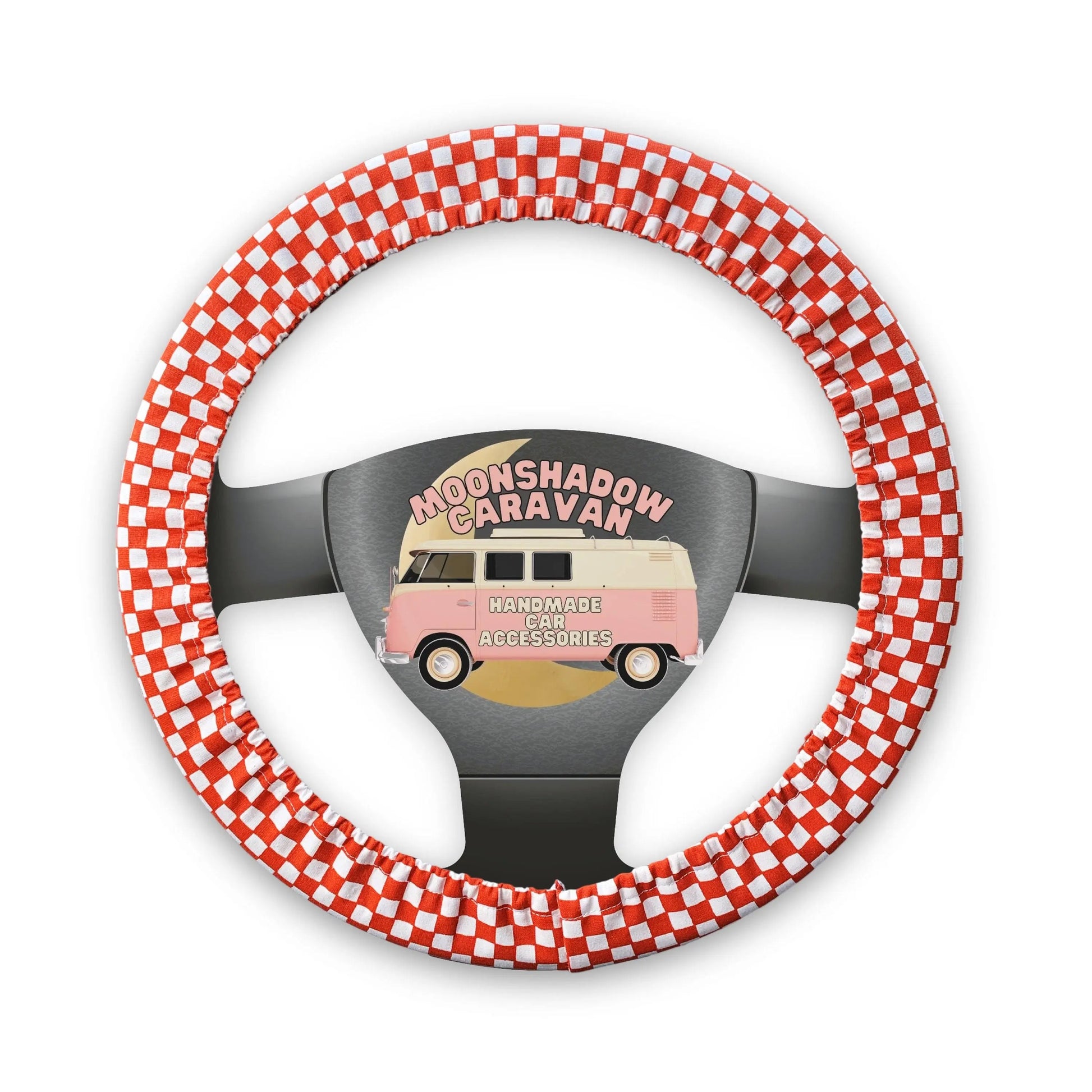 Rust Cream Checkered Steering Wheel Cover Moonshadow Caravan