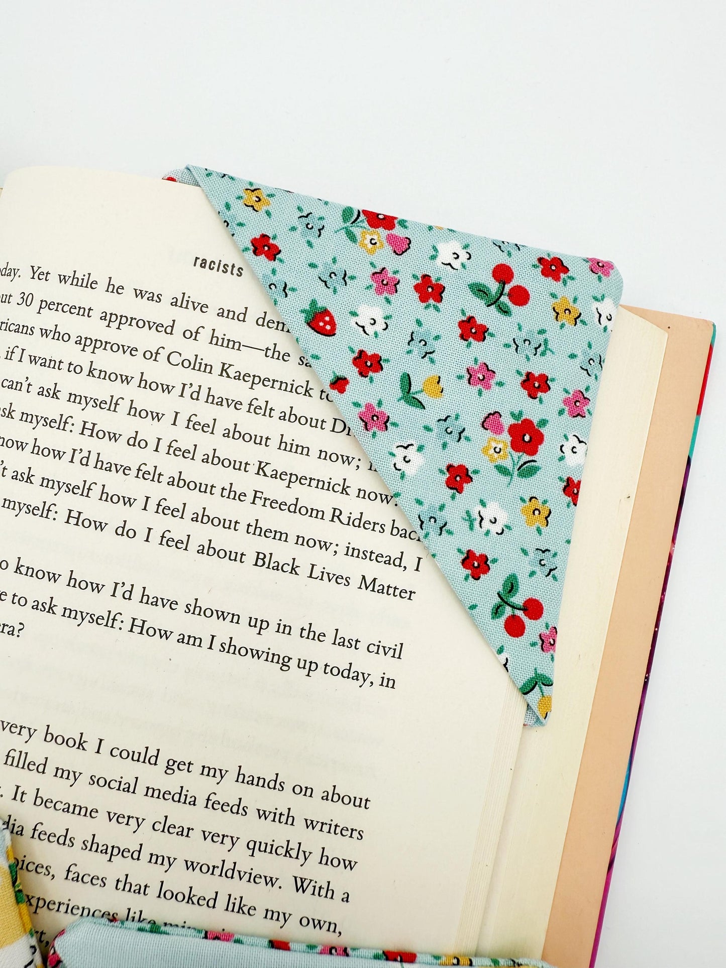 Cherry, Strawberry Bitty Blossoms Fabric Corner Bookmarks - Set of 3