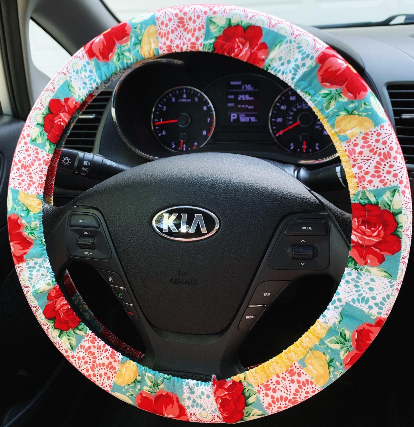 Rose Patchwork Steering Wheel Cover