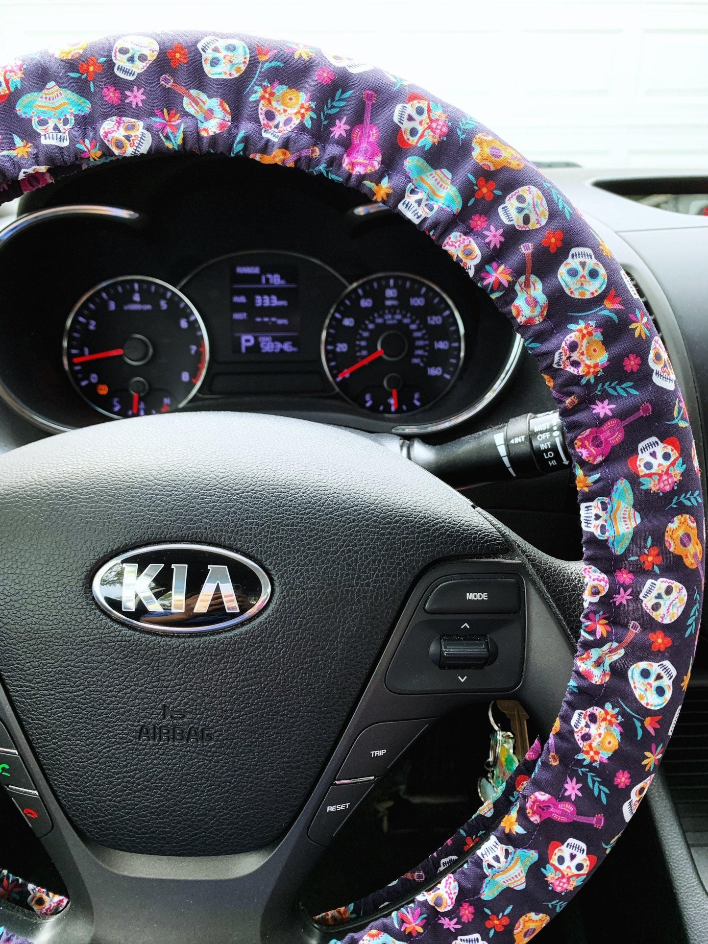 Sugar Skull Day of the Dead Steering Wheel Cover