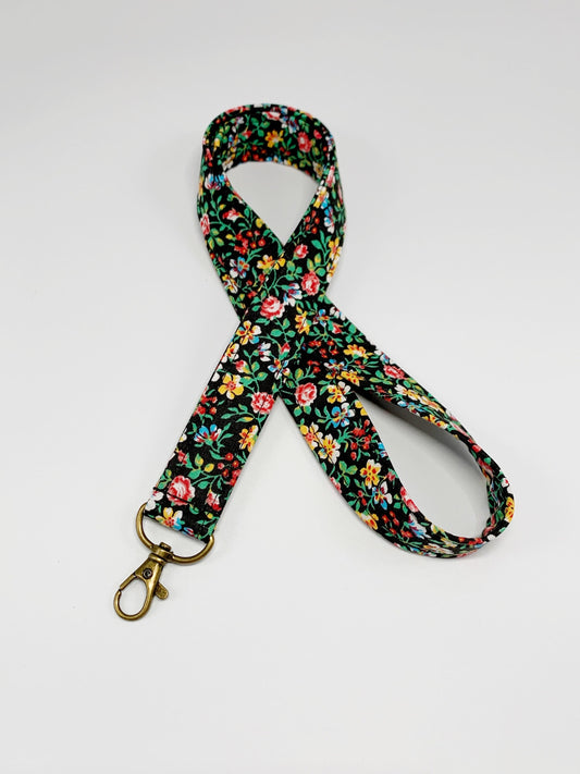 Black Vintage Floral Lanyard Badge Holder