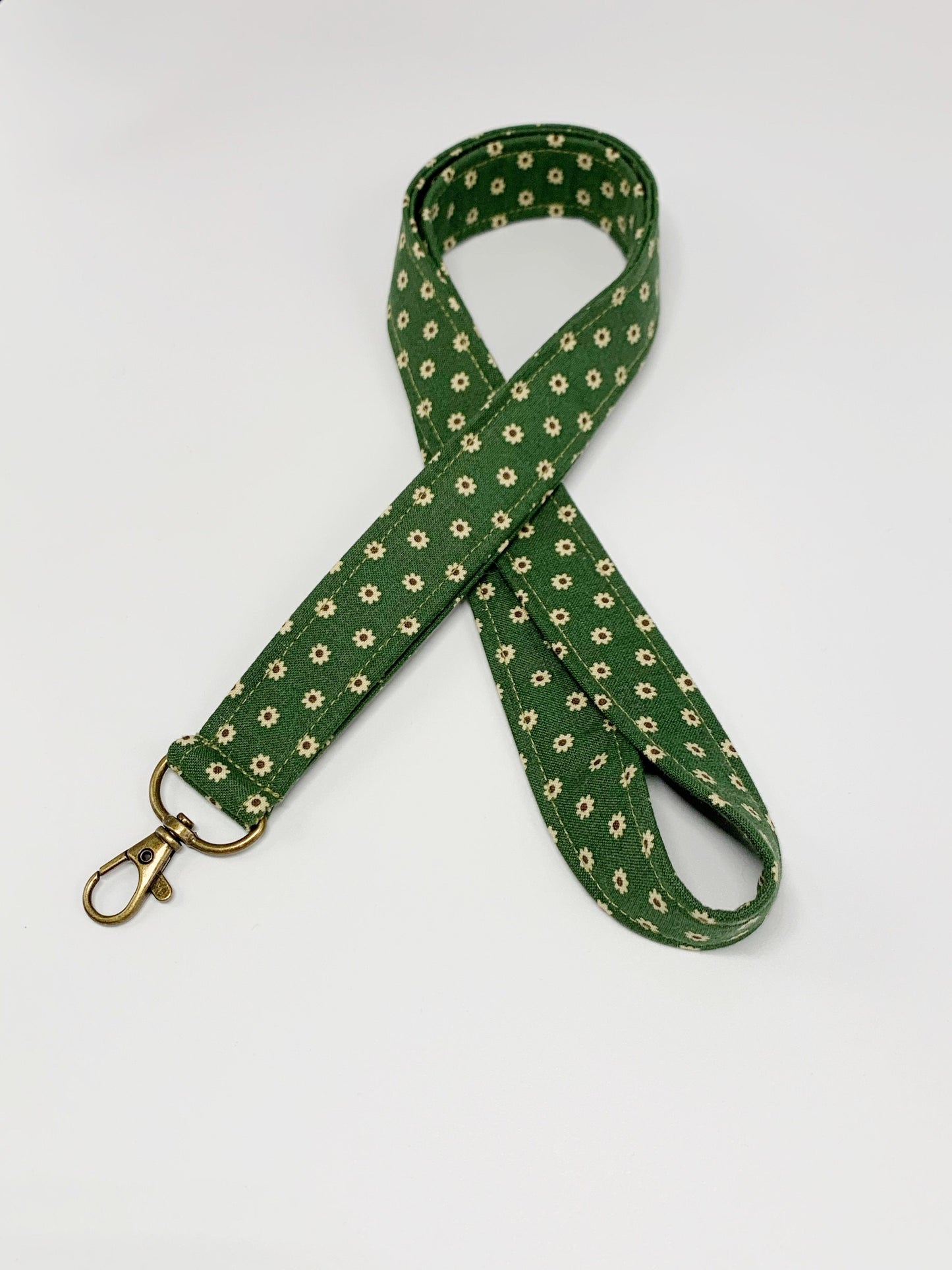 Olive Green Vintage Flower Lanyard Badge Holder