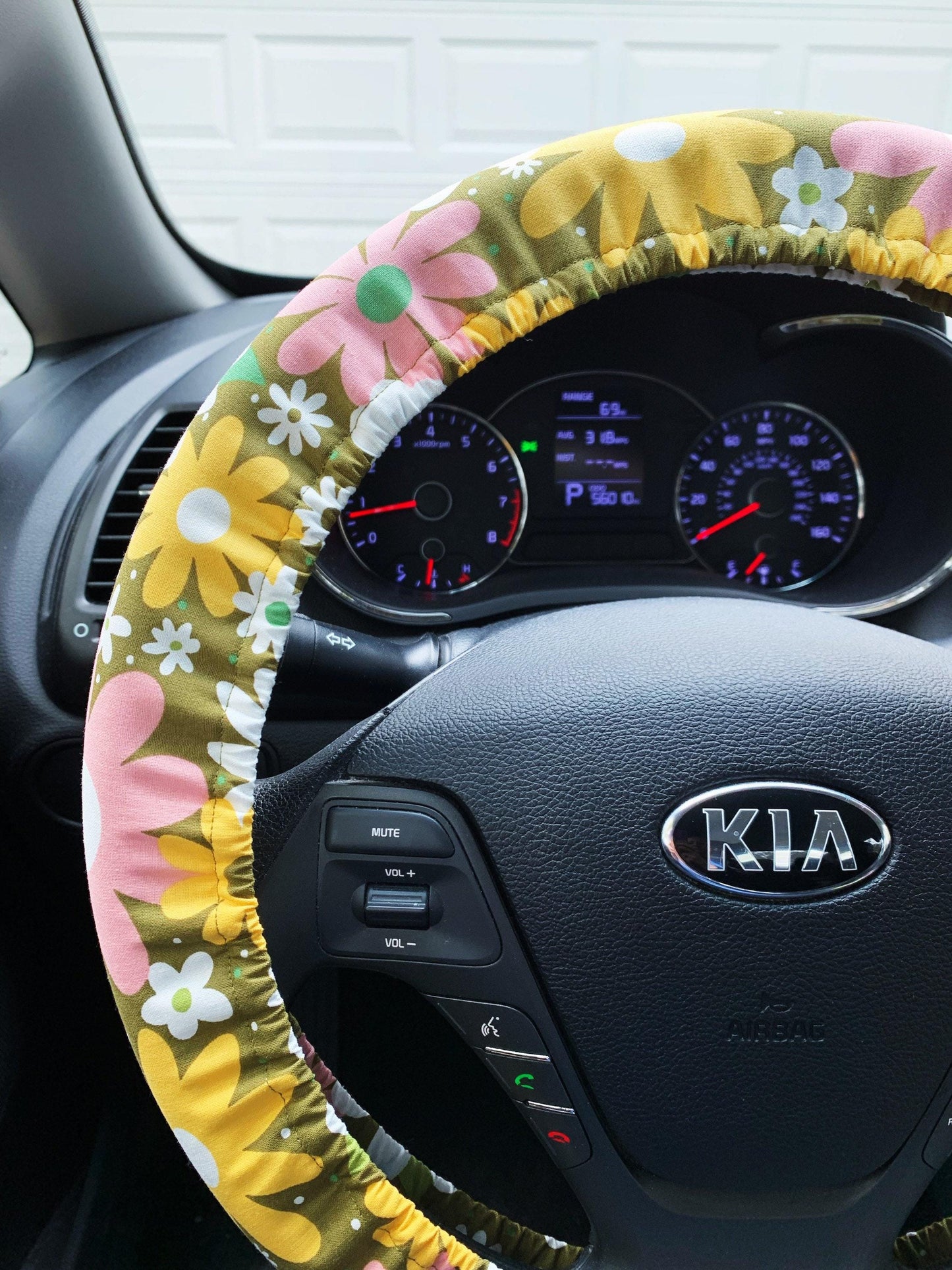 Olive Flower Power Steering Wheel Cover