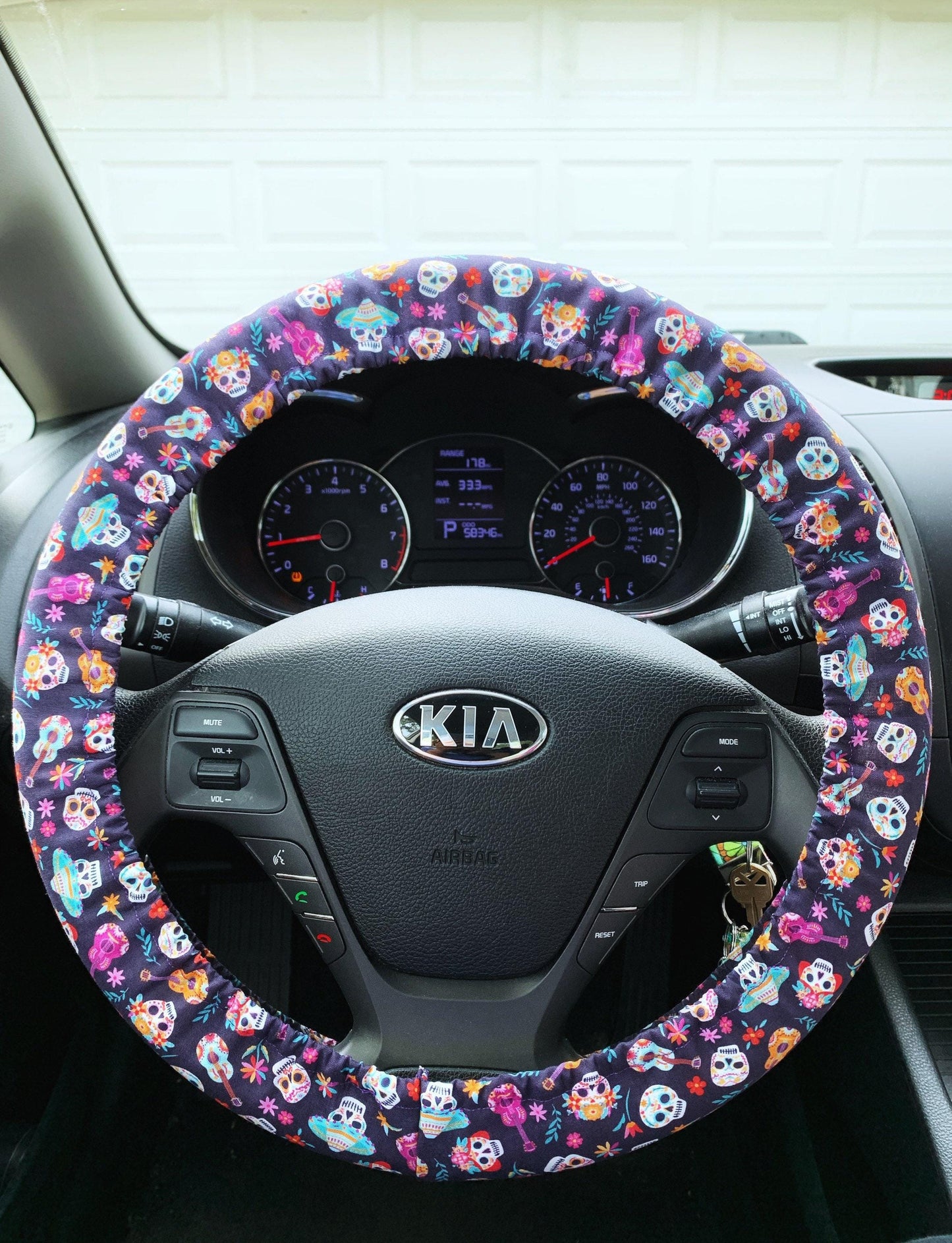 Sugar Skull Day of the Dead Steering Wheel Cover