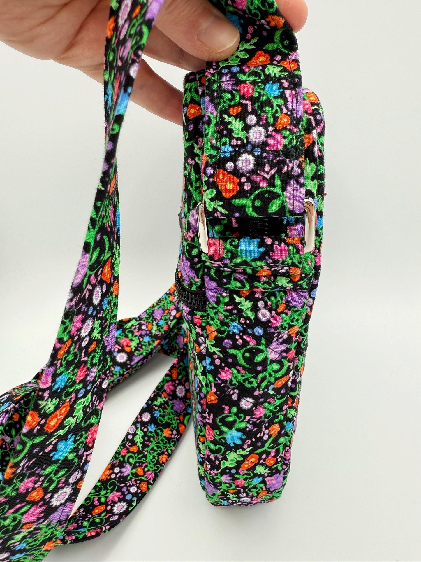 Black Floral Quilted Crossbody Bag