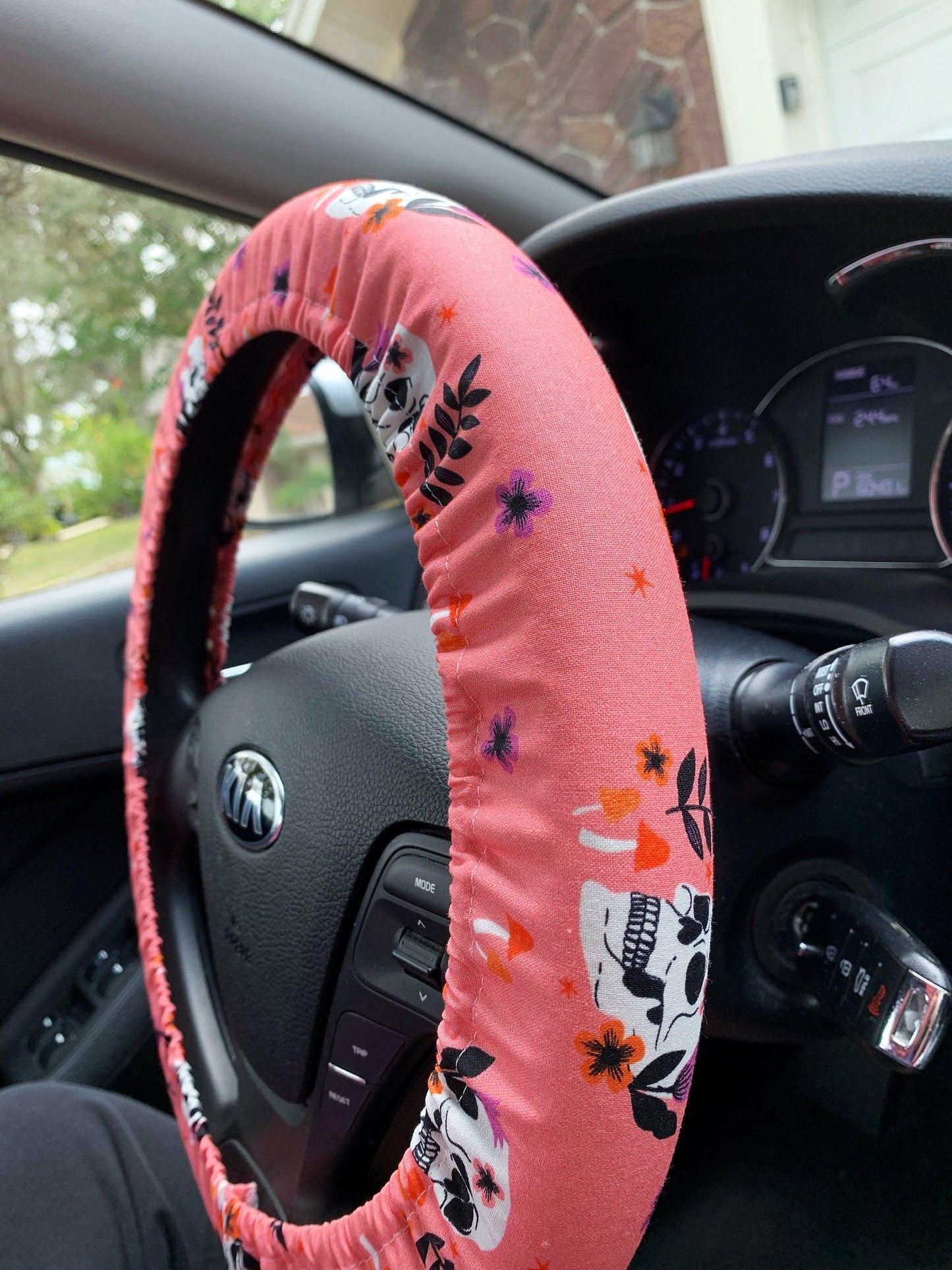 Pink Skull Mushroom Steering Wheel Cover