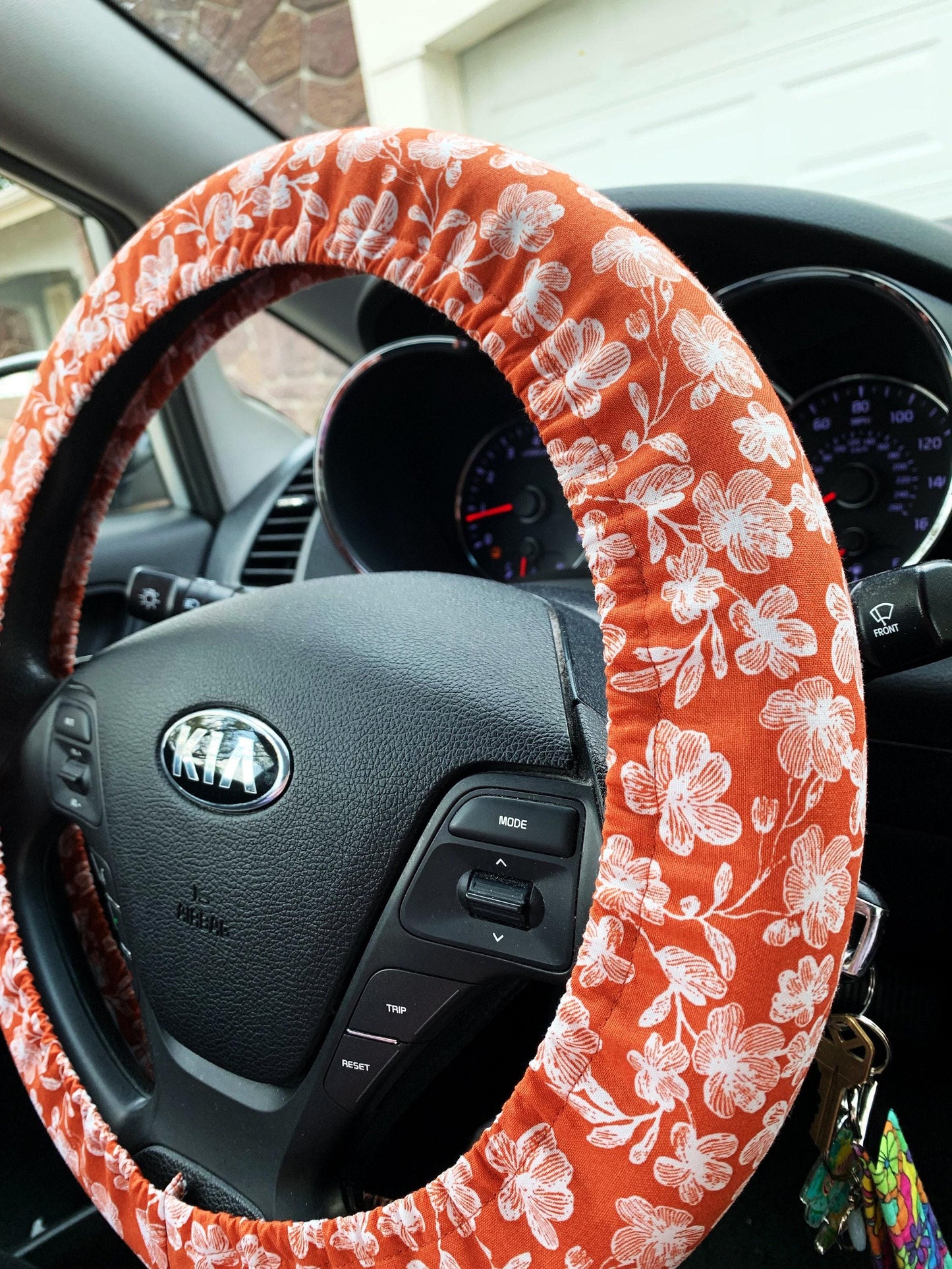 Rust Boho Floral Steering Wheel Cover