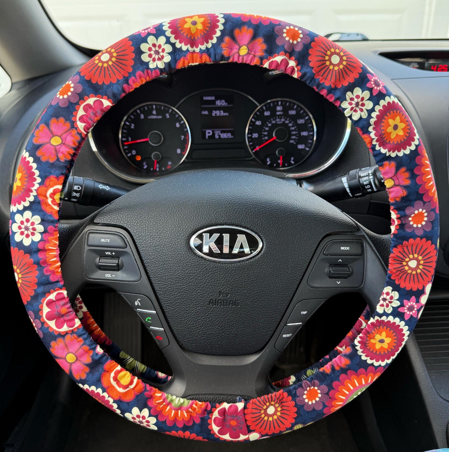Navy Floral Steering Wheel Cover
