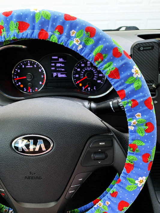 Blue Strawberry Steering Wheel Cover