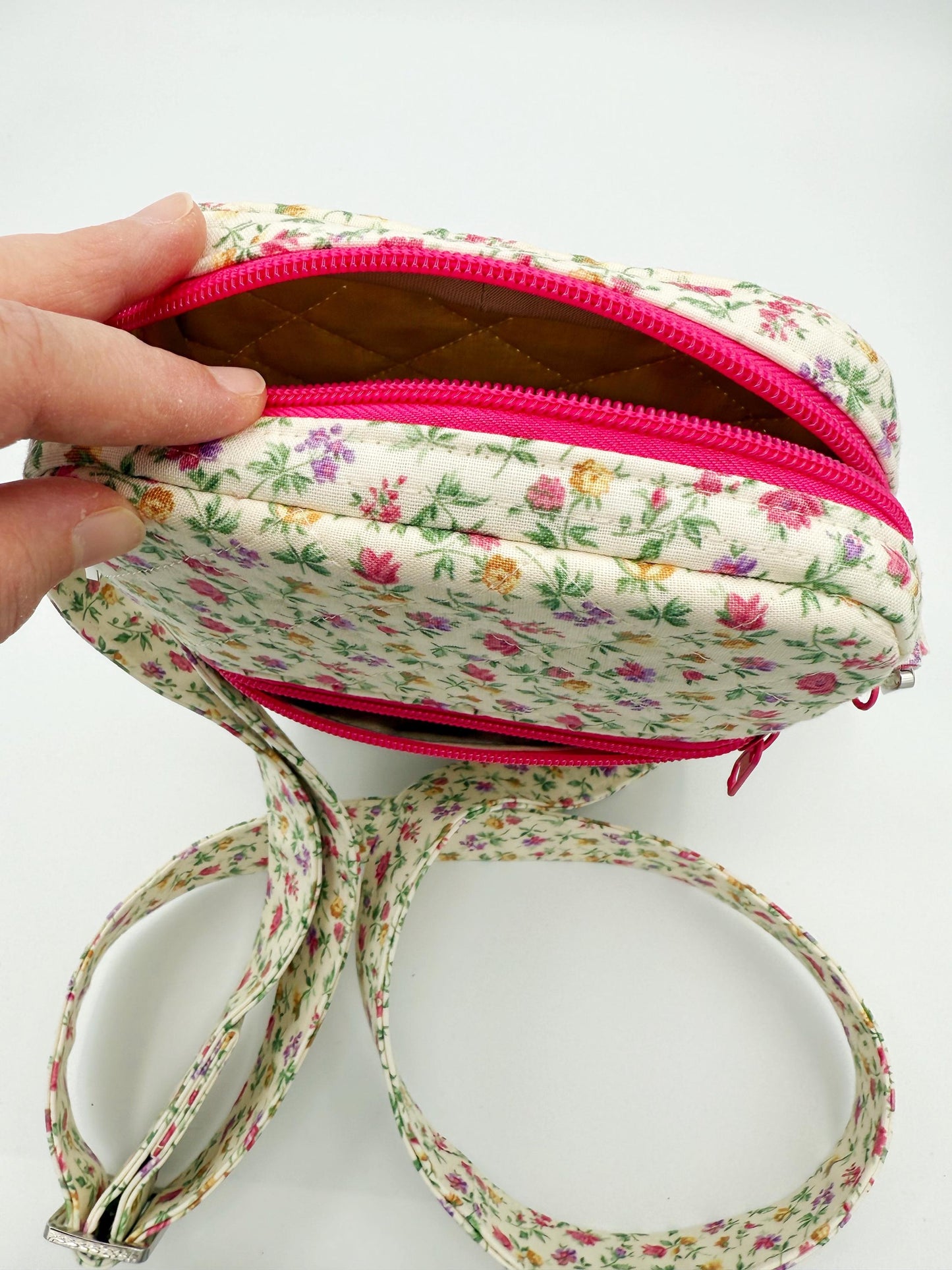 Pink, Purple Floral Quilted Crossbody Bag