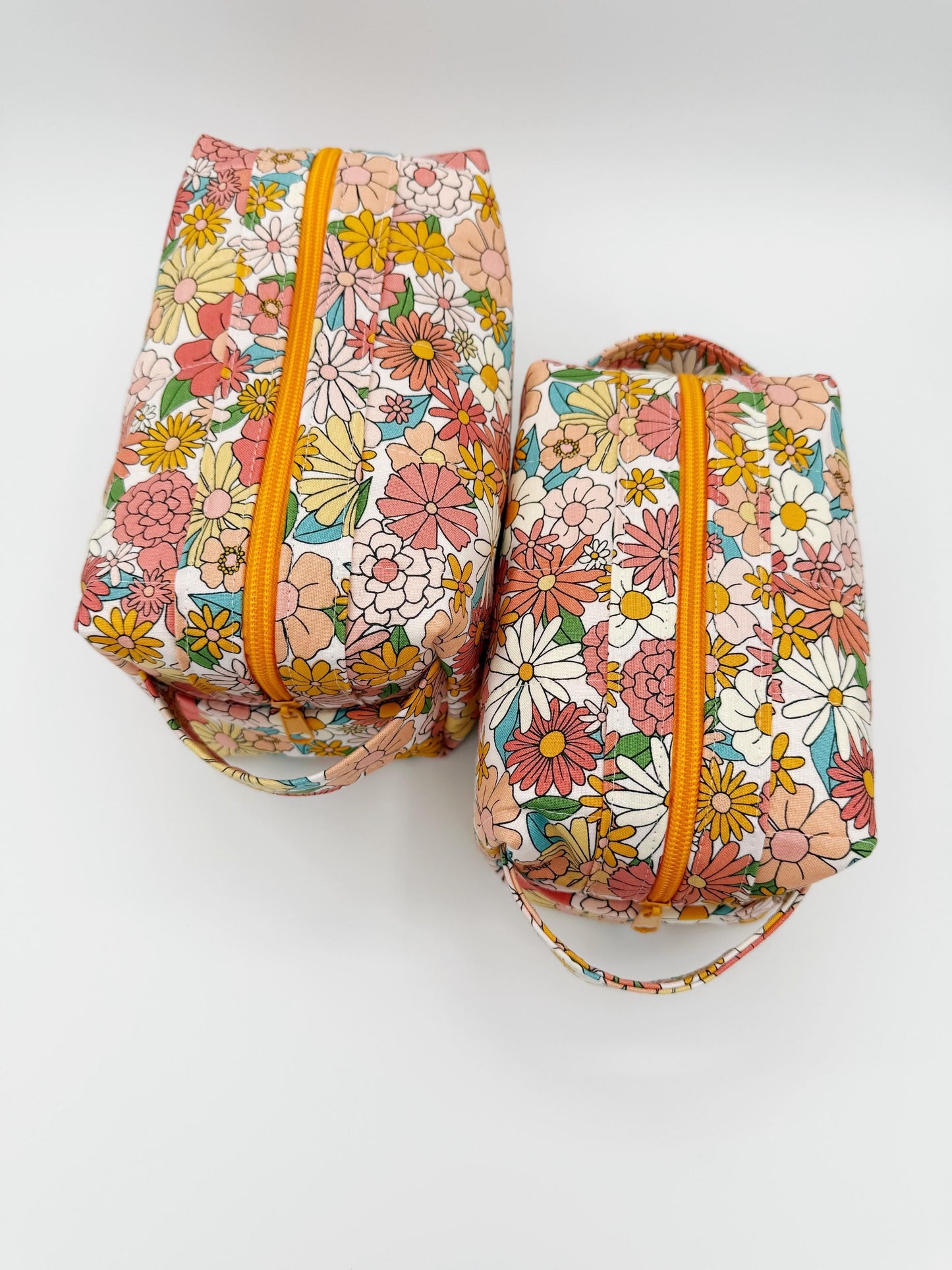 Small Flower Power Boxy Bag, Quilted Cosmetic Case