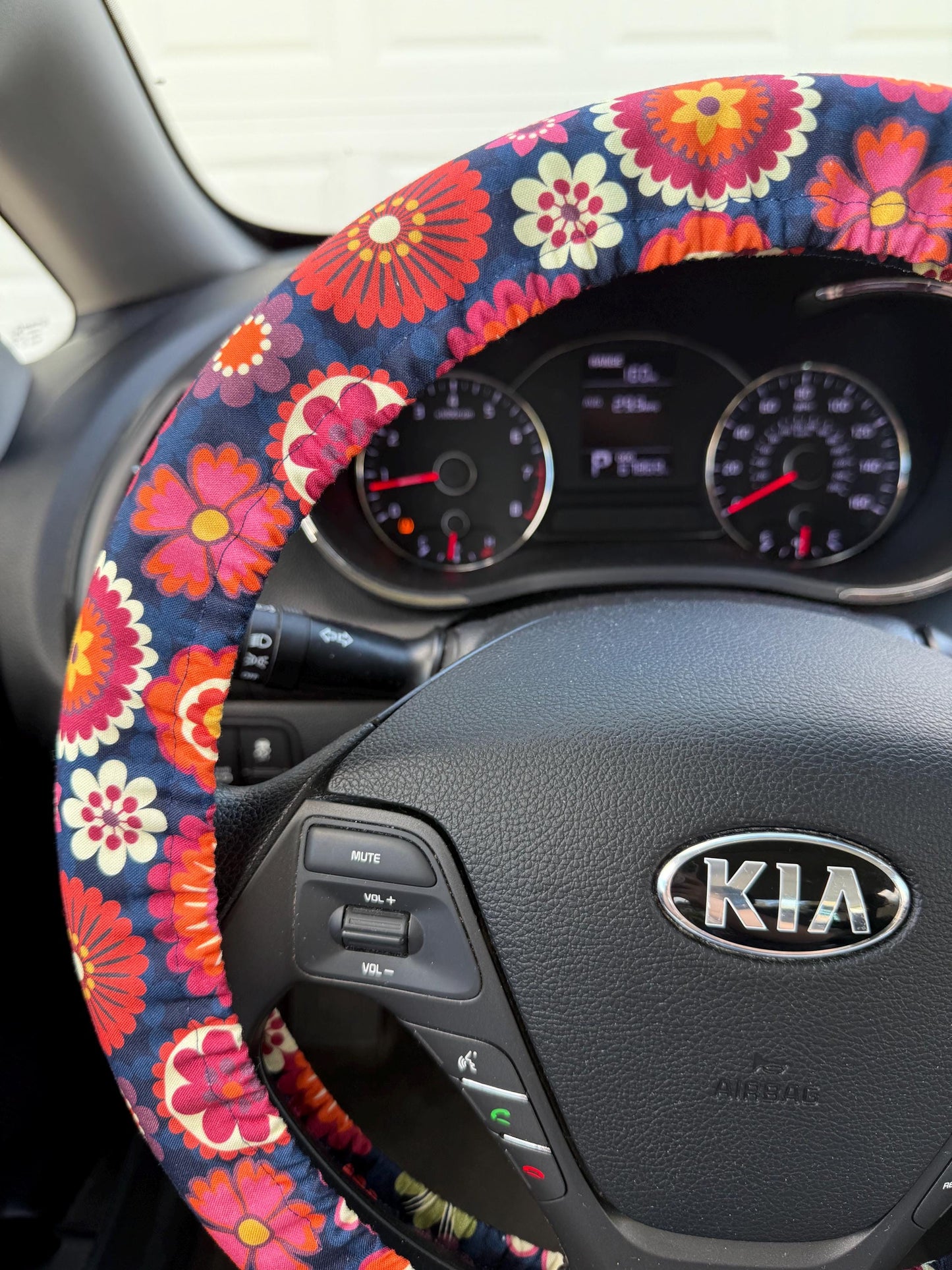 Navy Floral Steering Wheel Cover