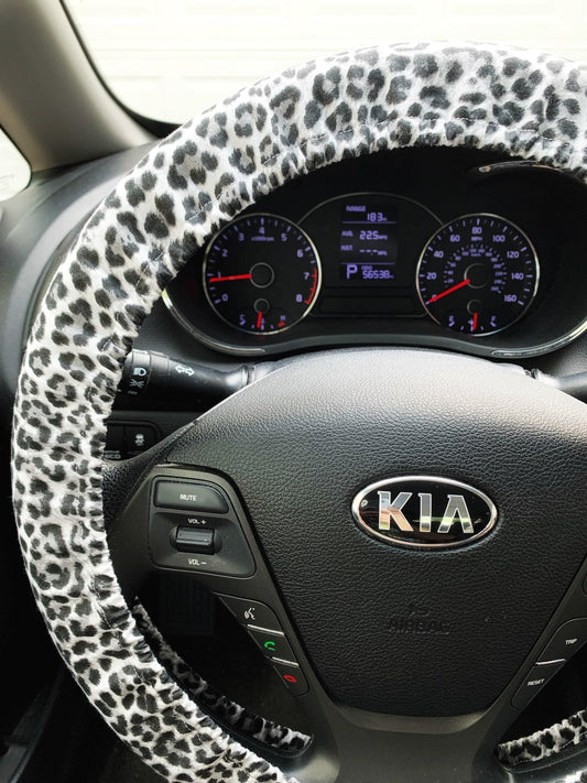 Gray Leopard Steering Wheel Cover