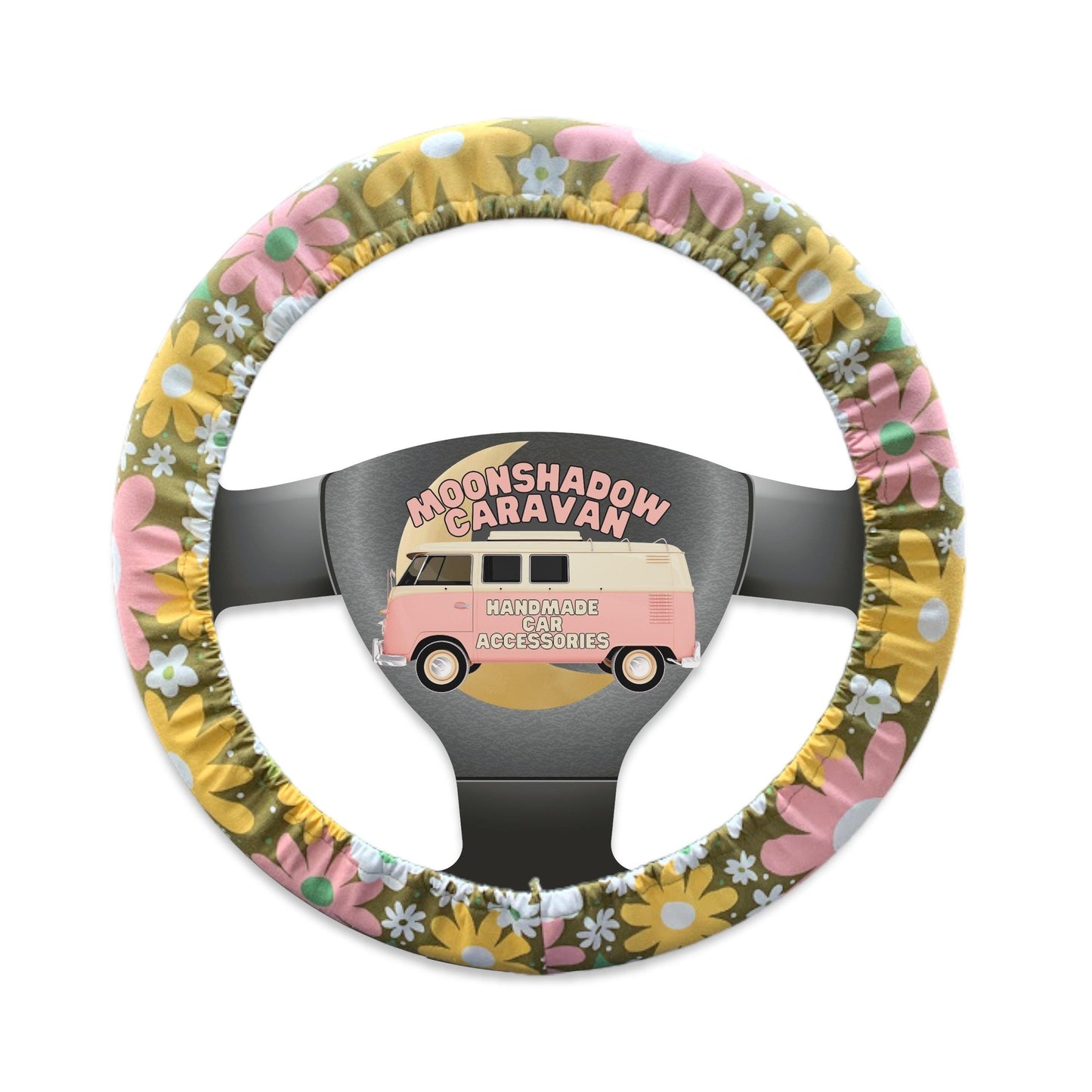 Olive Flower Power Steering Wheel Cover