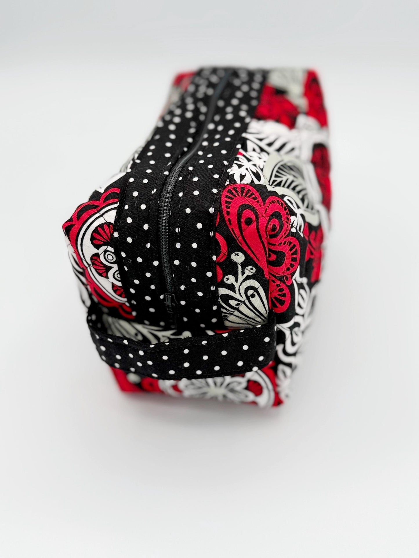 Red, Black Floral Boxy Bag, Travel Toiletry Case