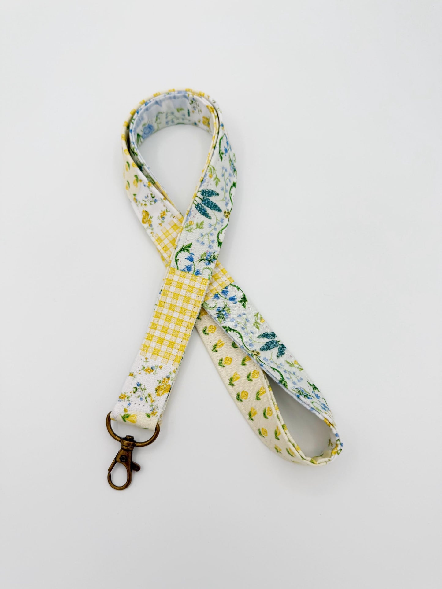Blue Yellow Vintage Patchwork Lanyard Badge Holder