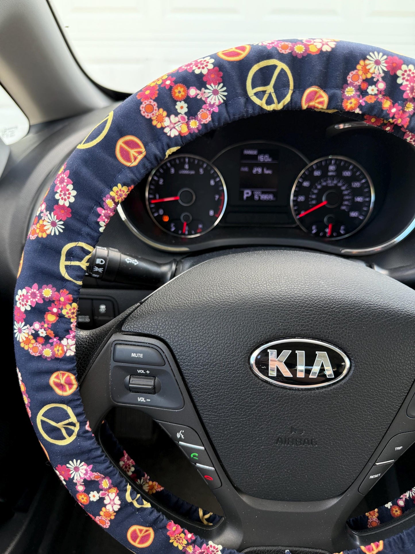 Floral Peace Sign Steering Wheel Cover