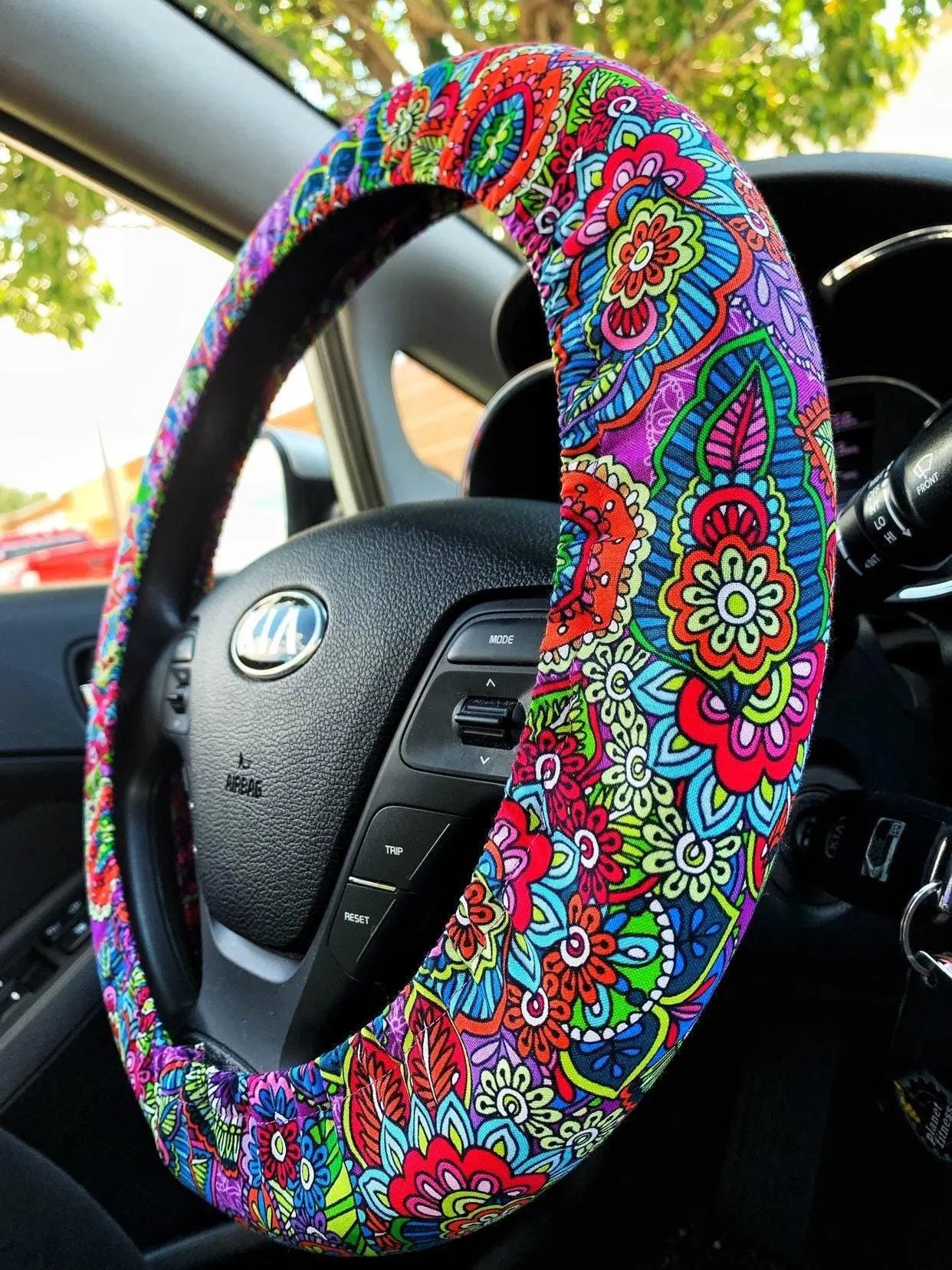 Flowers, Butterflies, Paisley Steering Wheel Cover Moonshadow Caravan