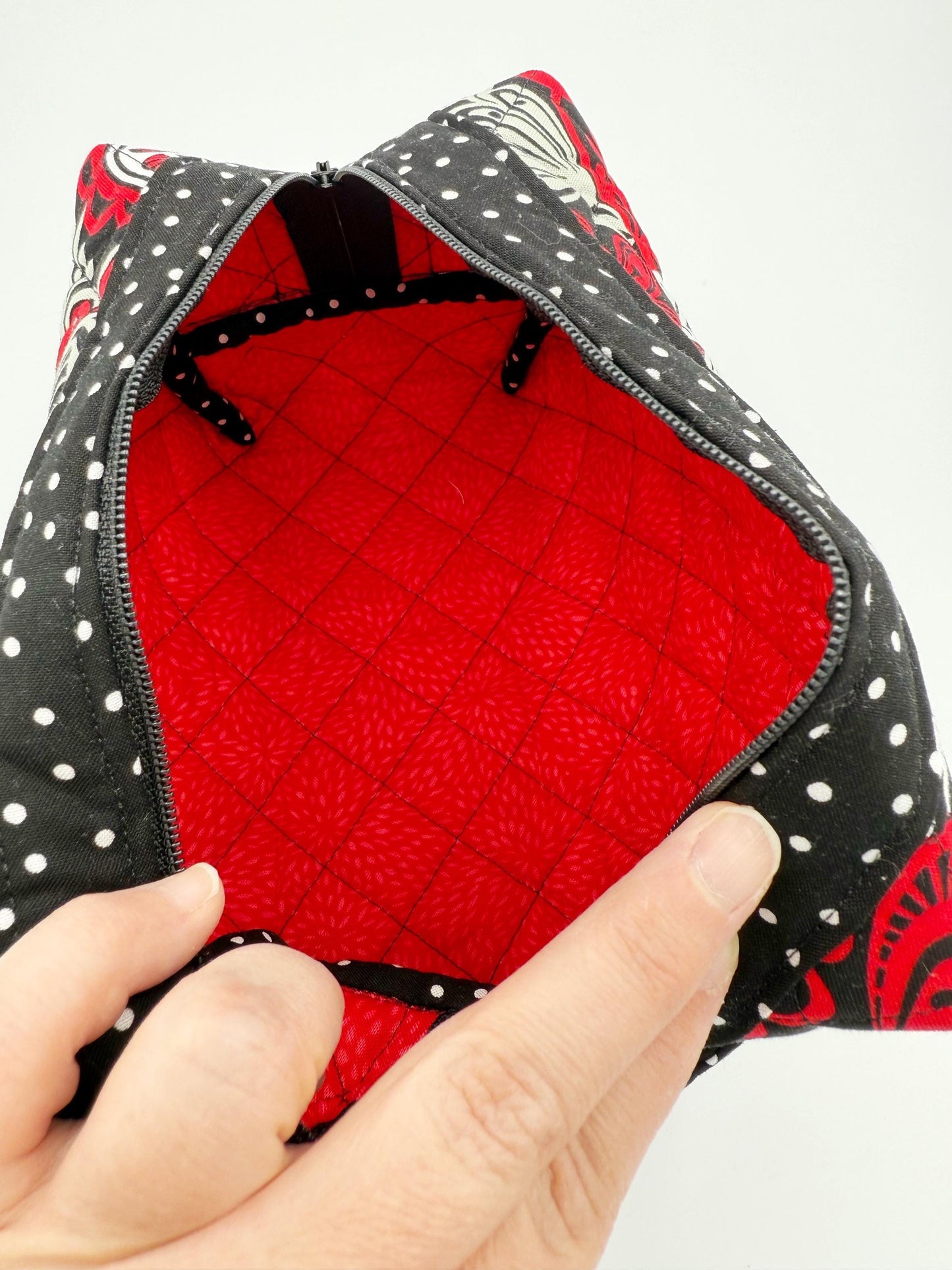 Red, Black Floral Boxy Bag, Travel Toiletry Case