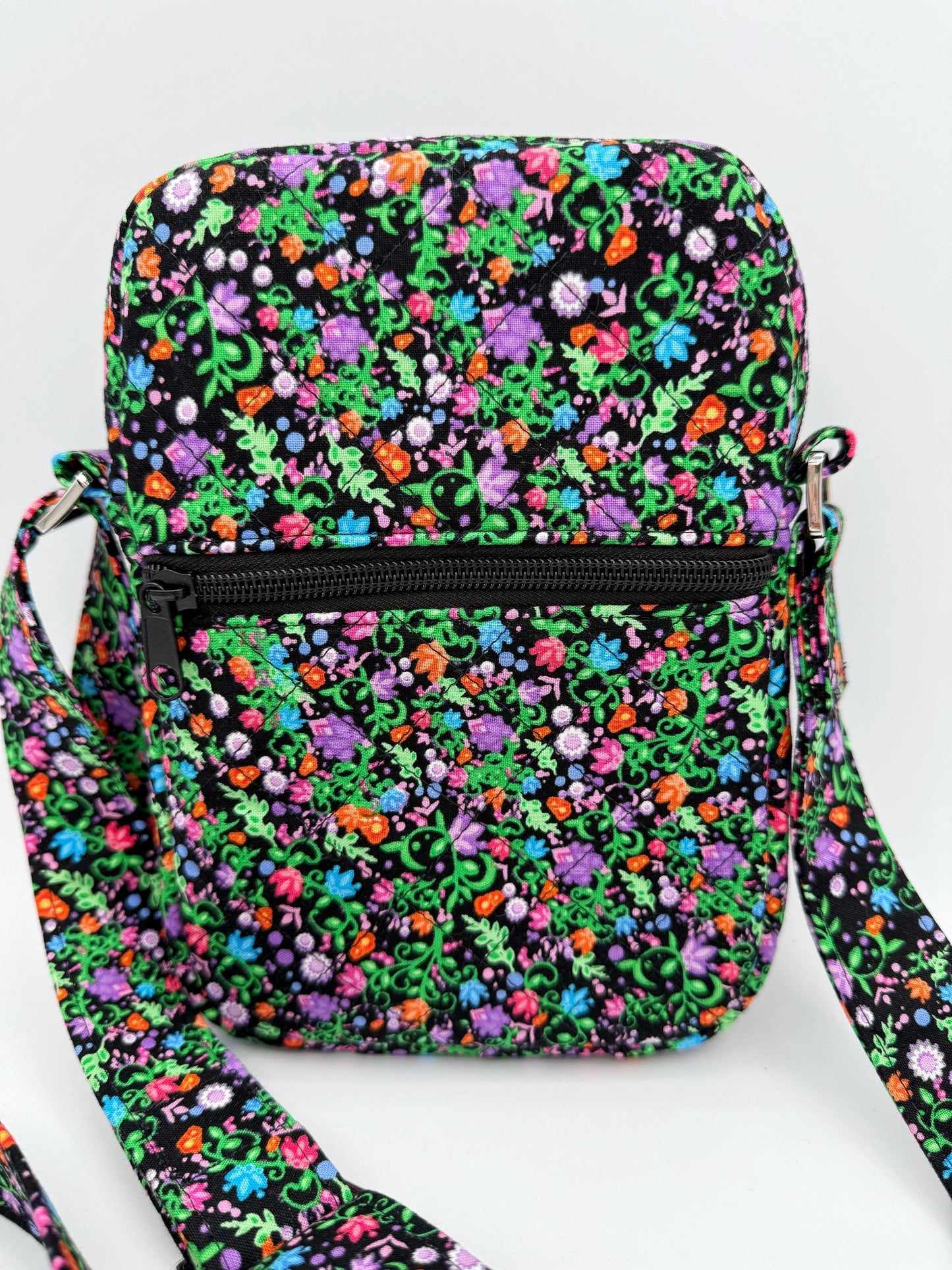 Black Floral Quilted Crossbody Bag