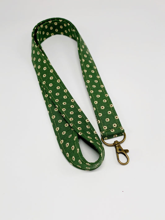 Olive Green Vintage Flower Lanyard Badge Holder