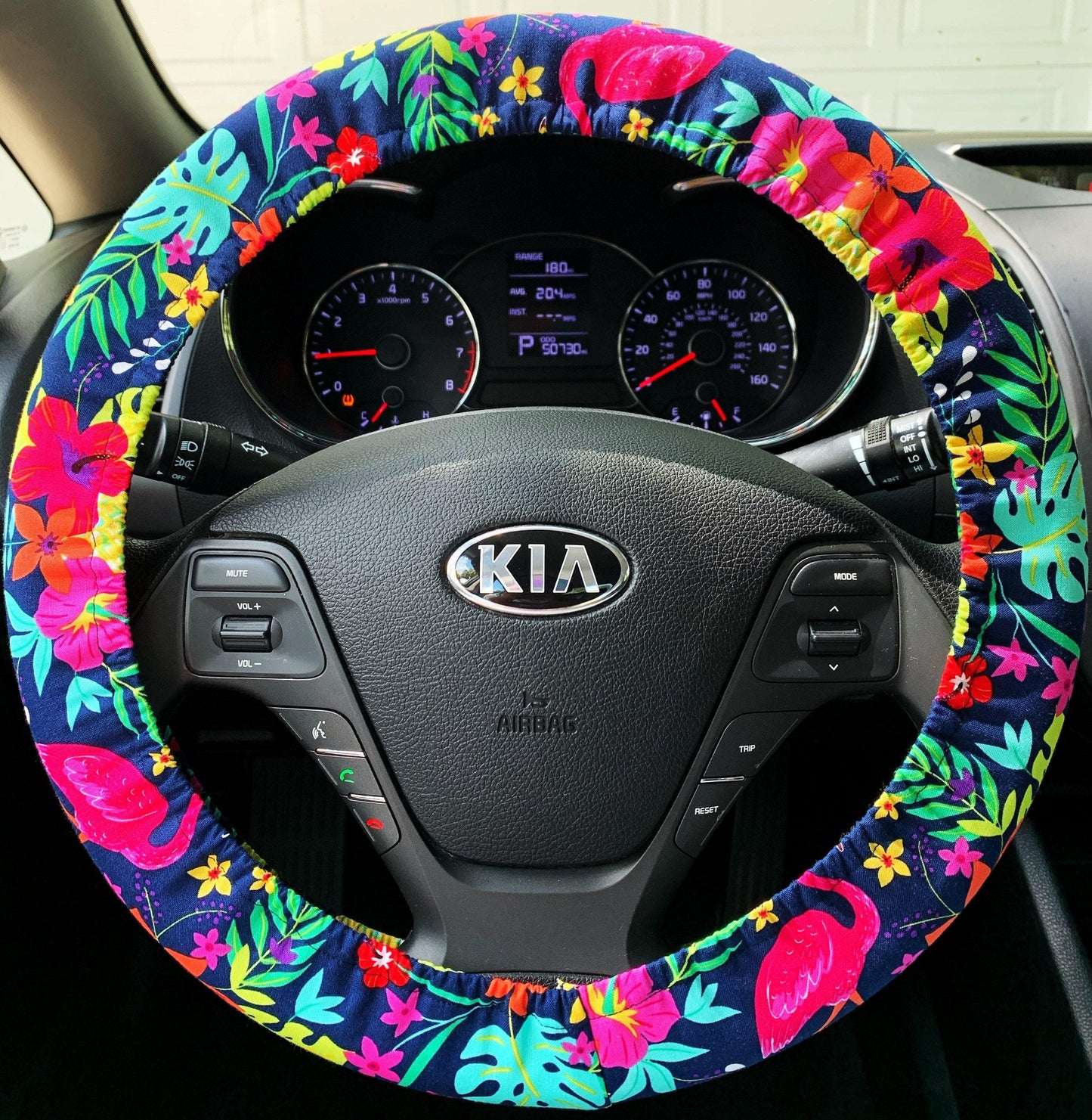 Tropical Monstera Flamingo Steering Wheel Cover