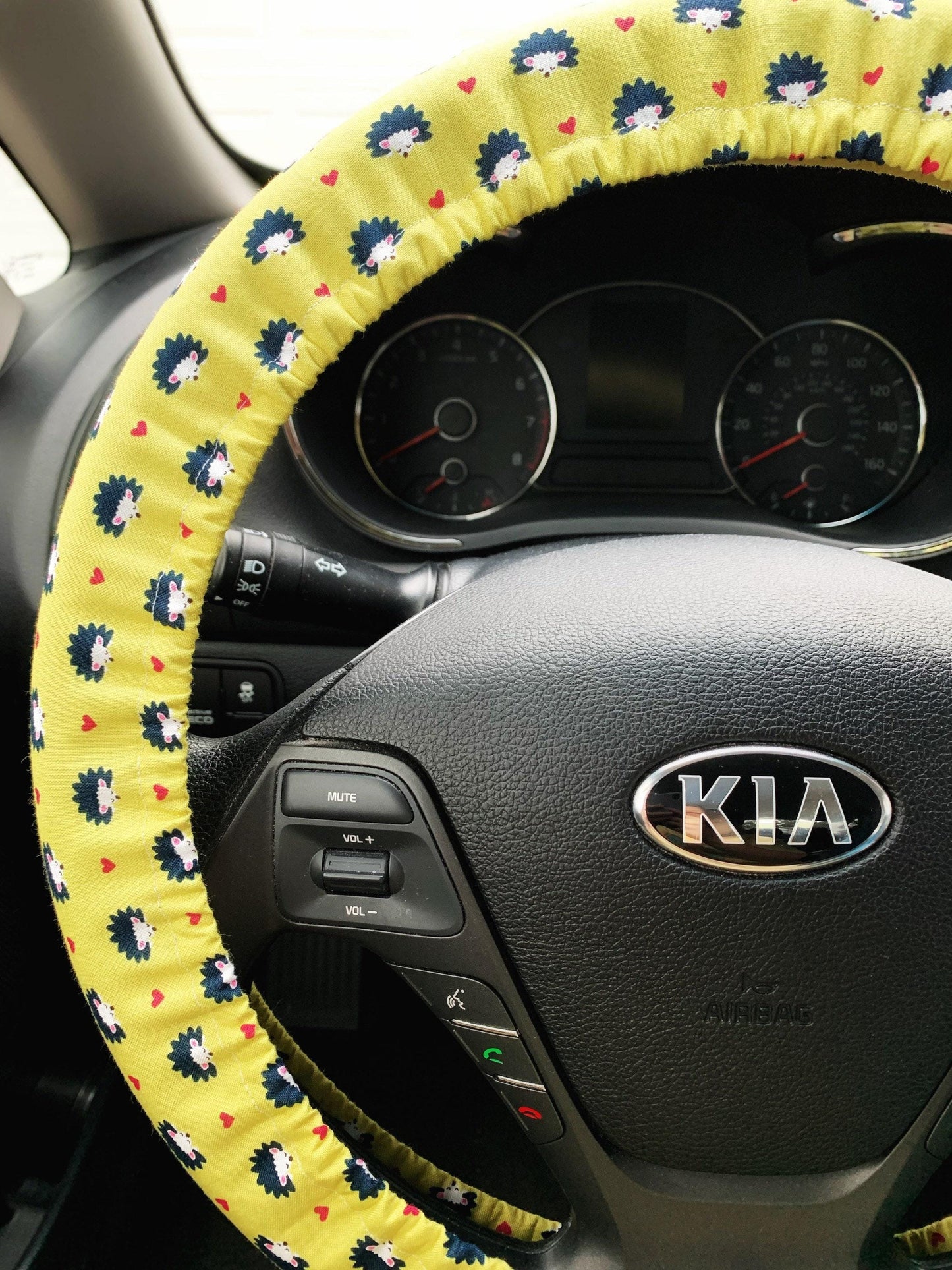 Green Hedgehog Steering Wheel Cover