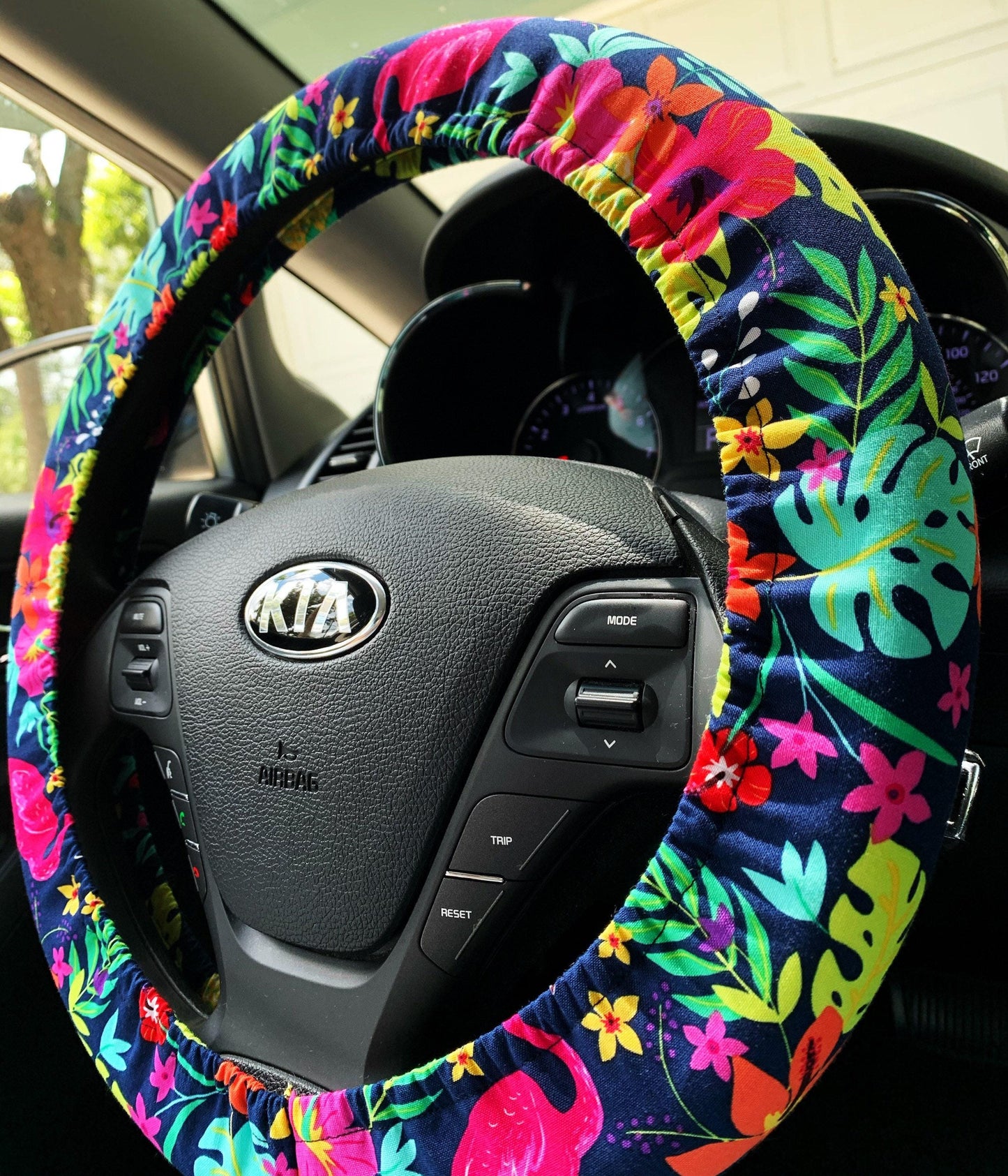 Tropical Monstera Flamingo Steering Wheel Cover