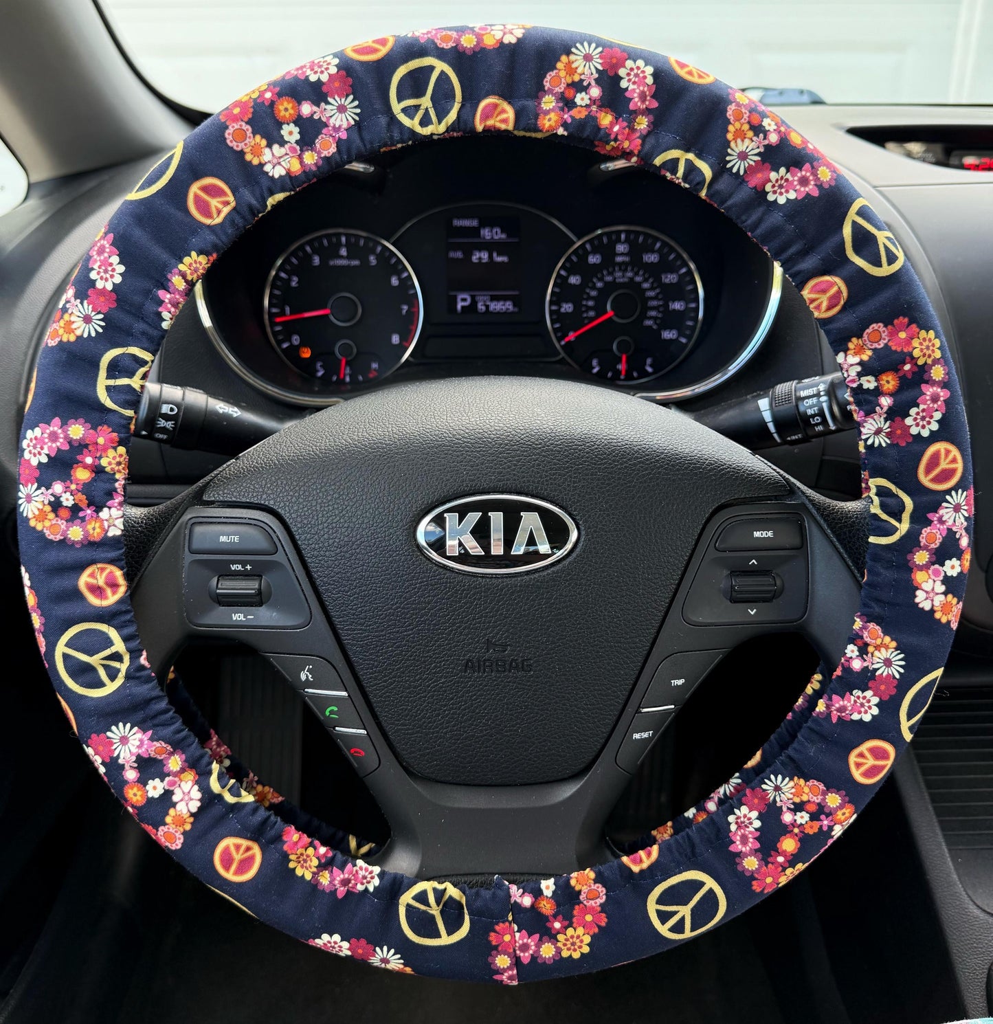 Floral Peace Sign Steering Wheel Cover
