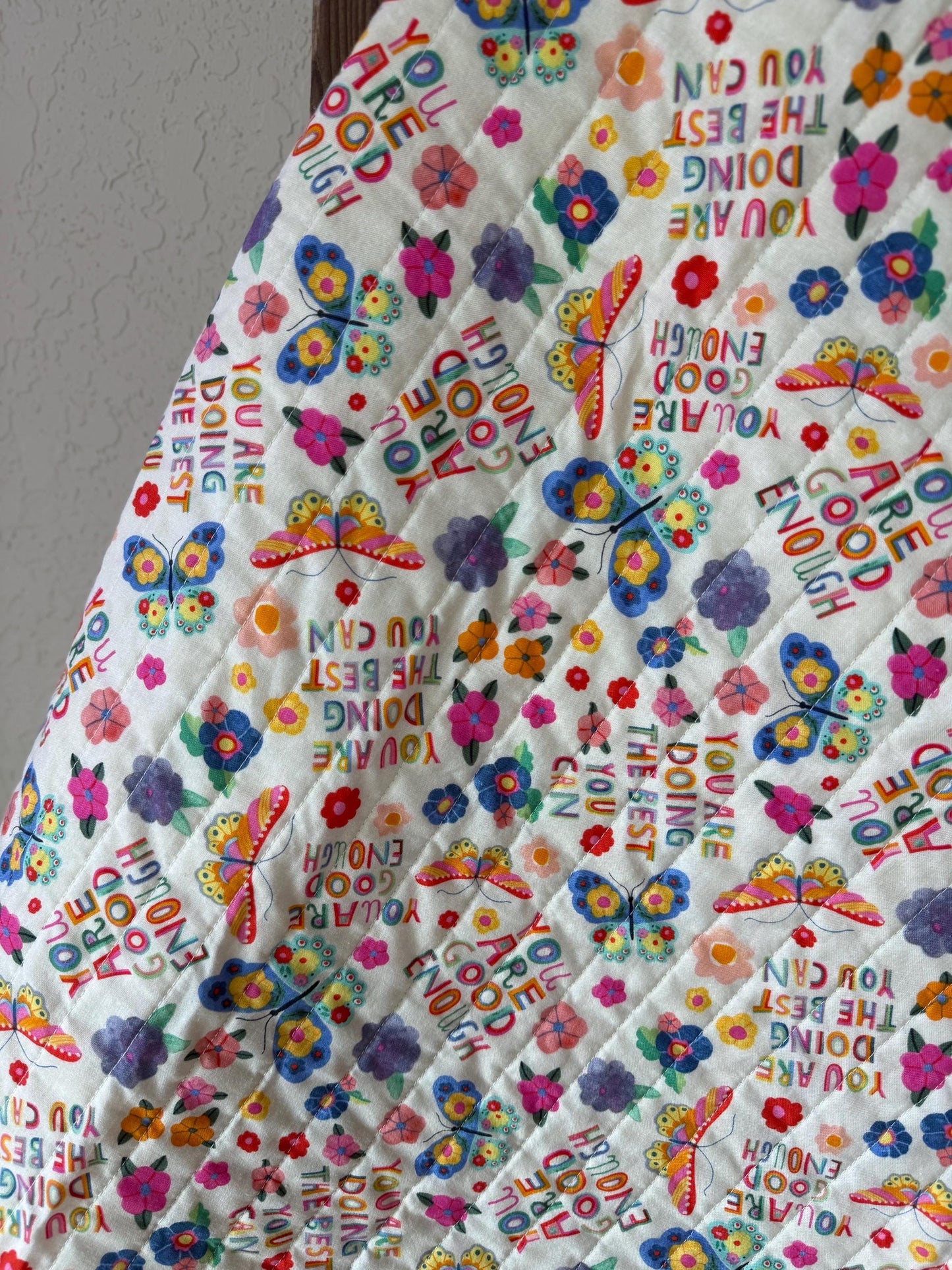 Handmade Butterfly Whole Cloth Quilt, Baby Size