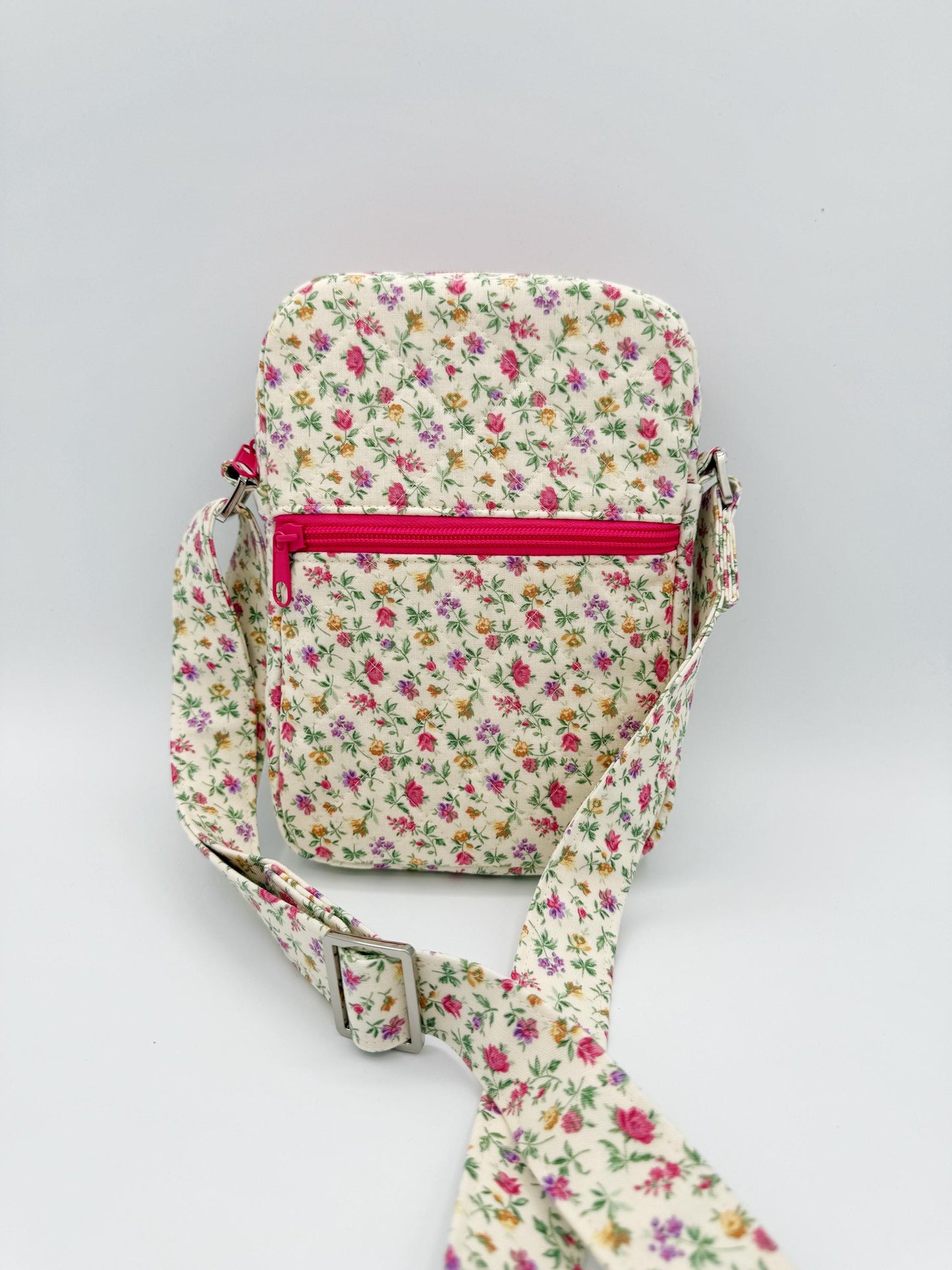 Pink, Purple Floral Quilted Crossbody Bag