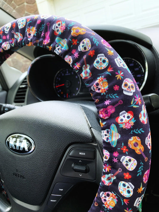 Sugar Skull Day of the Dead Steering Wheel Cover