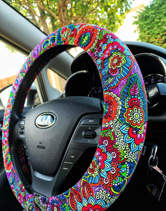 Flowers, Butterflies, Paisley Steering Wheel Cover