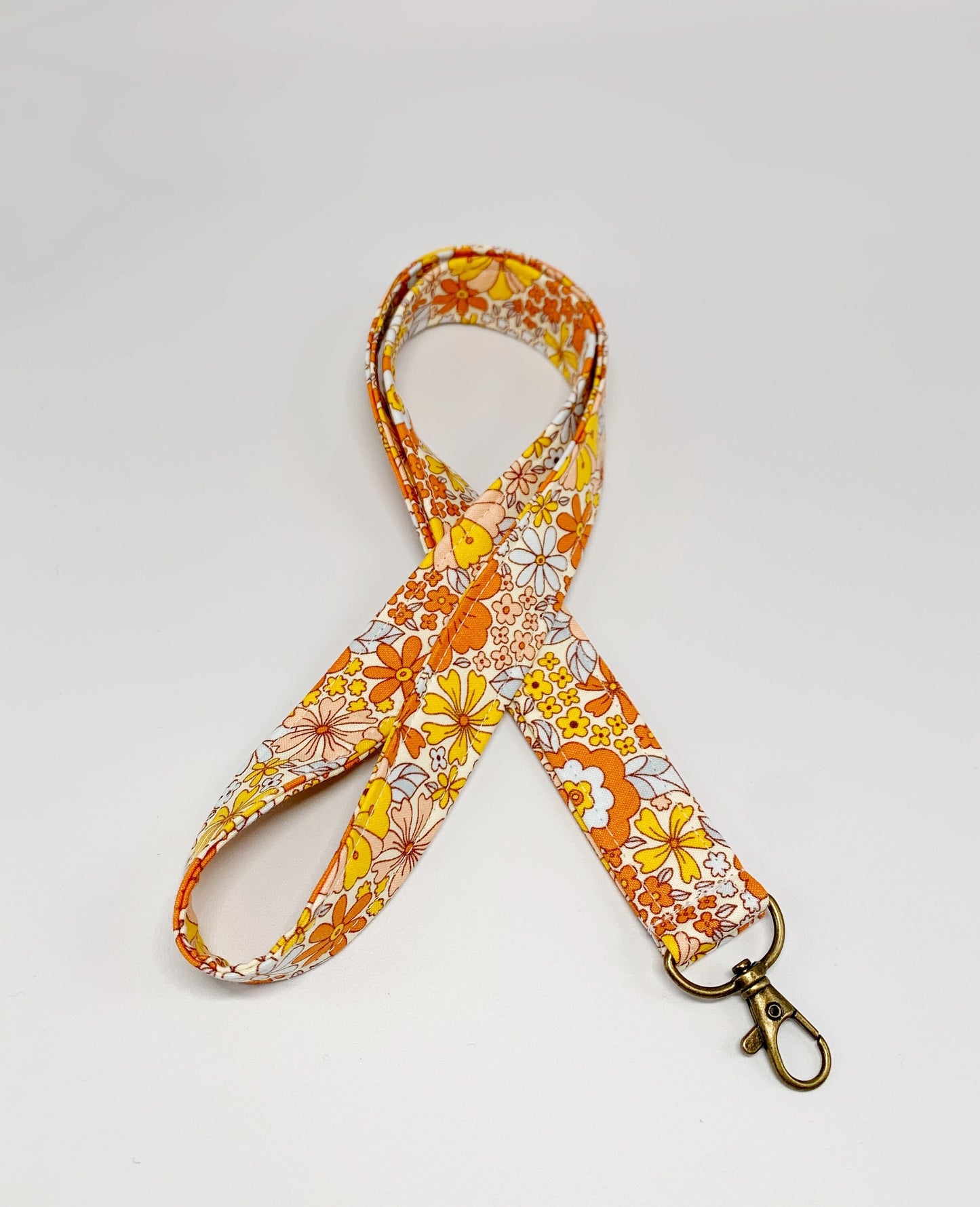 Orange Floral Lanyard Badge Holder