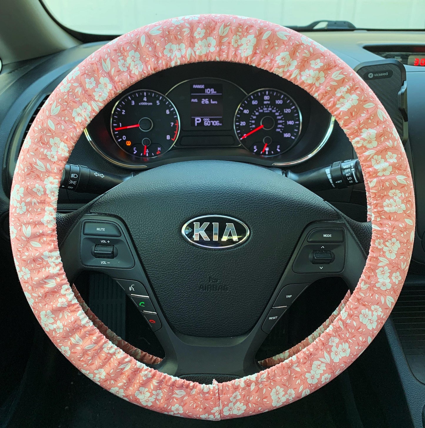 Pink Floral Steering Wheel Cover