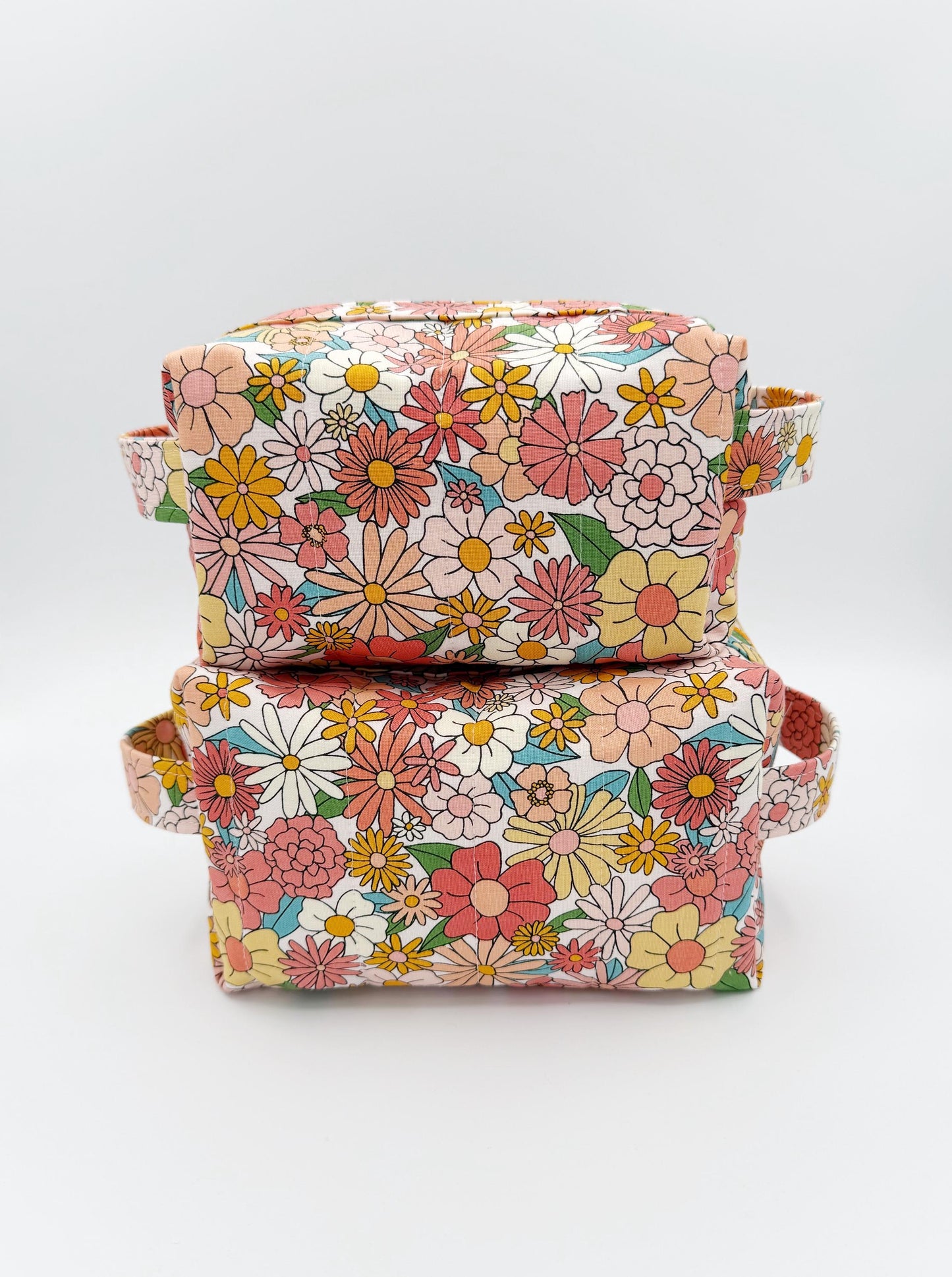 Small Flower Power Boxy Bag, Quilted Cosmetic Case
