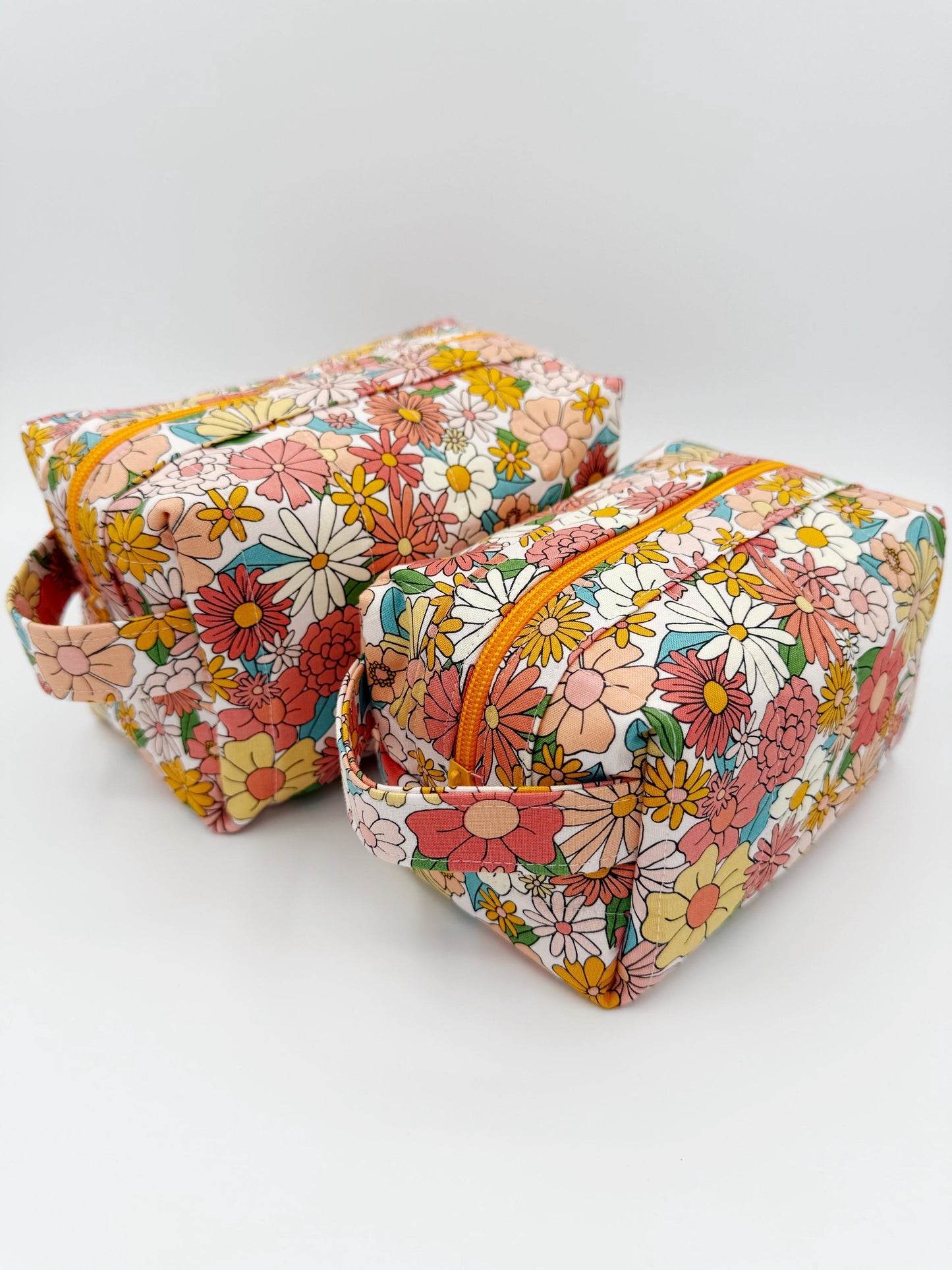 Small Flower Power Boxy Bag, Quilted Cosmetic Case