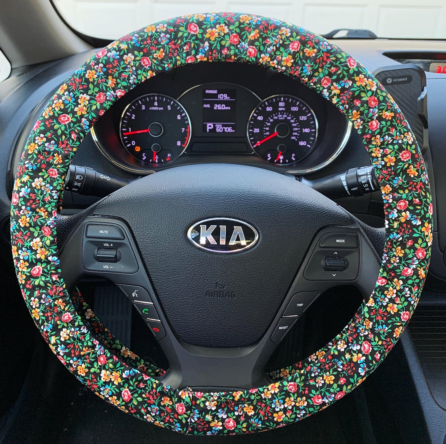 Wildflowers on Black Steering Wheel Cover