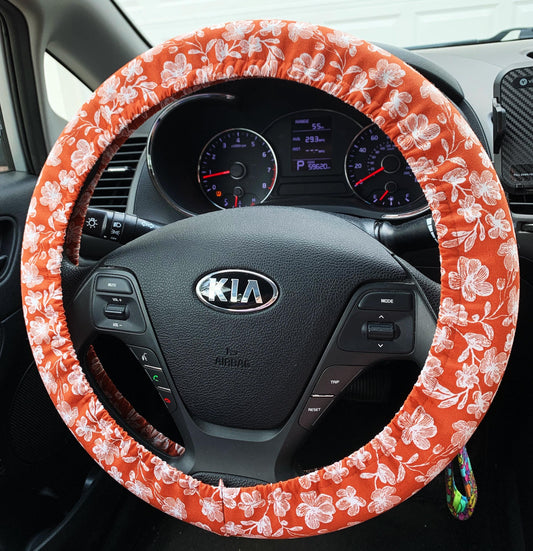 Rust Boho Floral Steering Wheel Cover