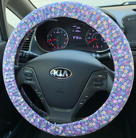 Purple Floral Steering Wheel Cover